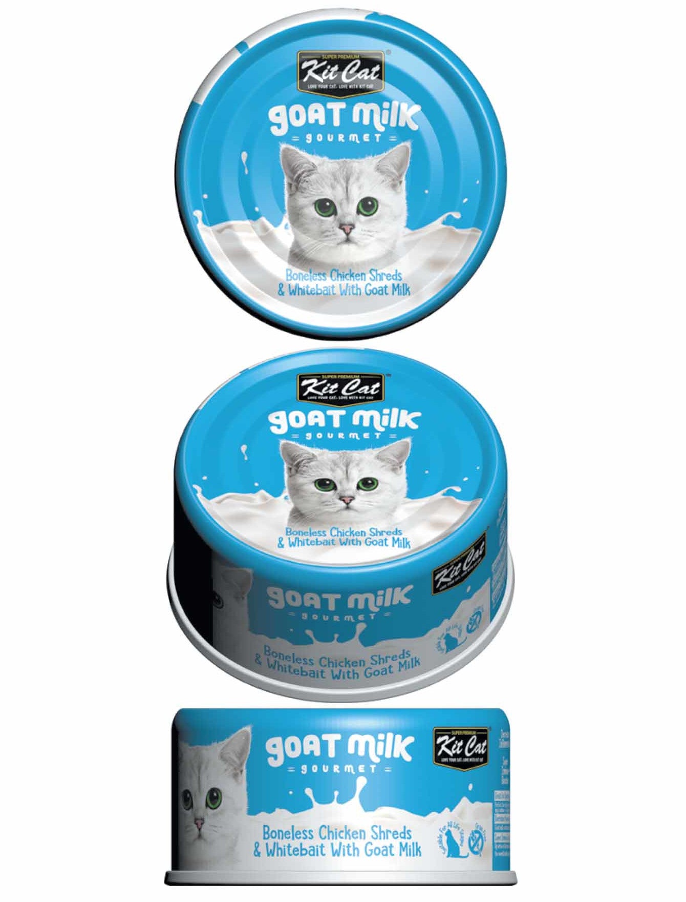 Kit Cat 70g Goat Milk Gourmet Boneless Chicken Shreds & Whitebait With Goat Milk Wet Cat Food image 3