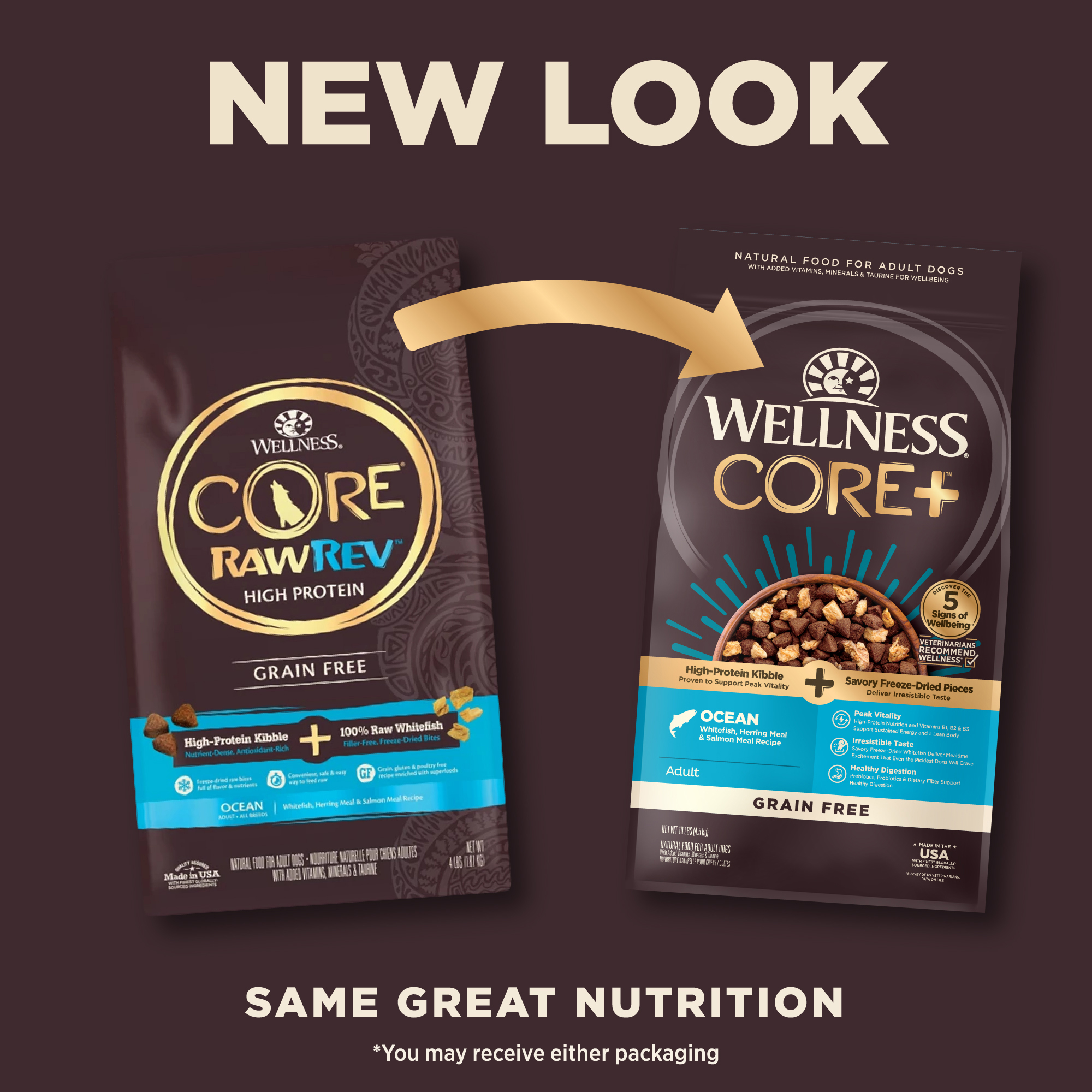 Wellness CORE+ (Formerly RawRev) Dog 9kg (18lb) Ocean with Freeze Dried Salmon Grain Free Dry Dog Food image 4