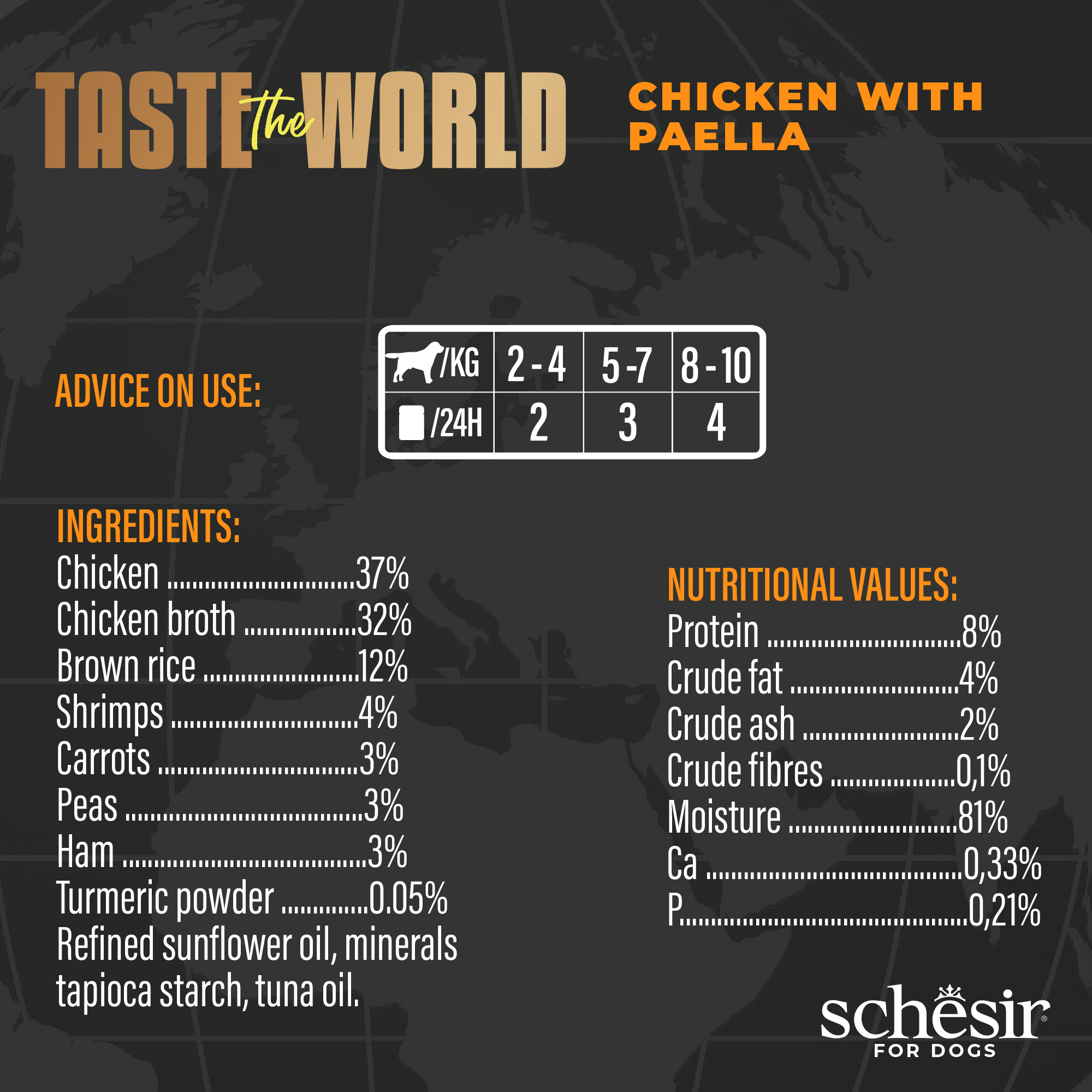 Schesir Dog Taste the World Canned 150g Chicken with Paella in Broth Wet Dog Food image 2