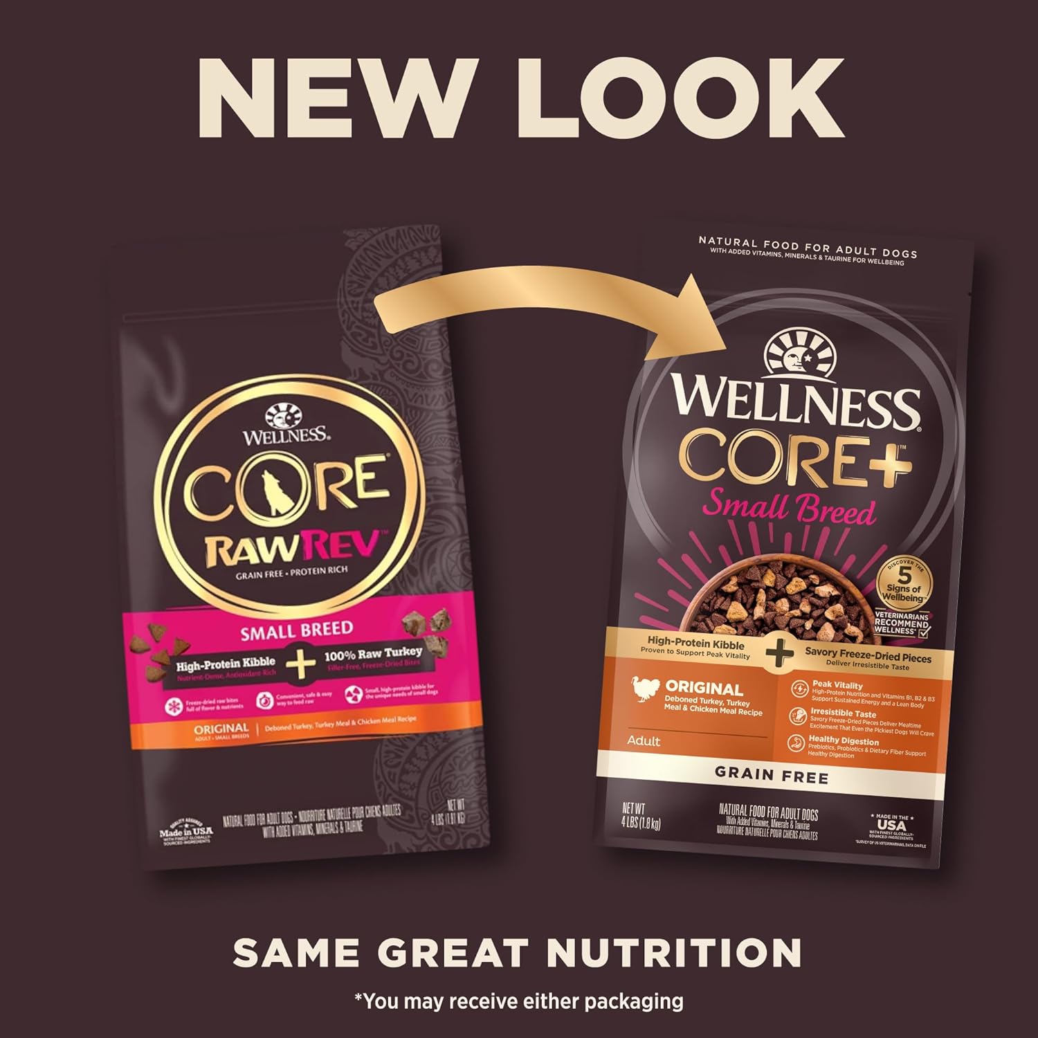 Wellness CORE+ (Formerly RawRev) Dog 1.8kg (4lb) Small Breed Original Turkey Grain Free Dry Dog Food image 4