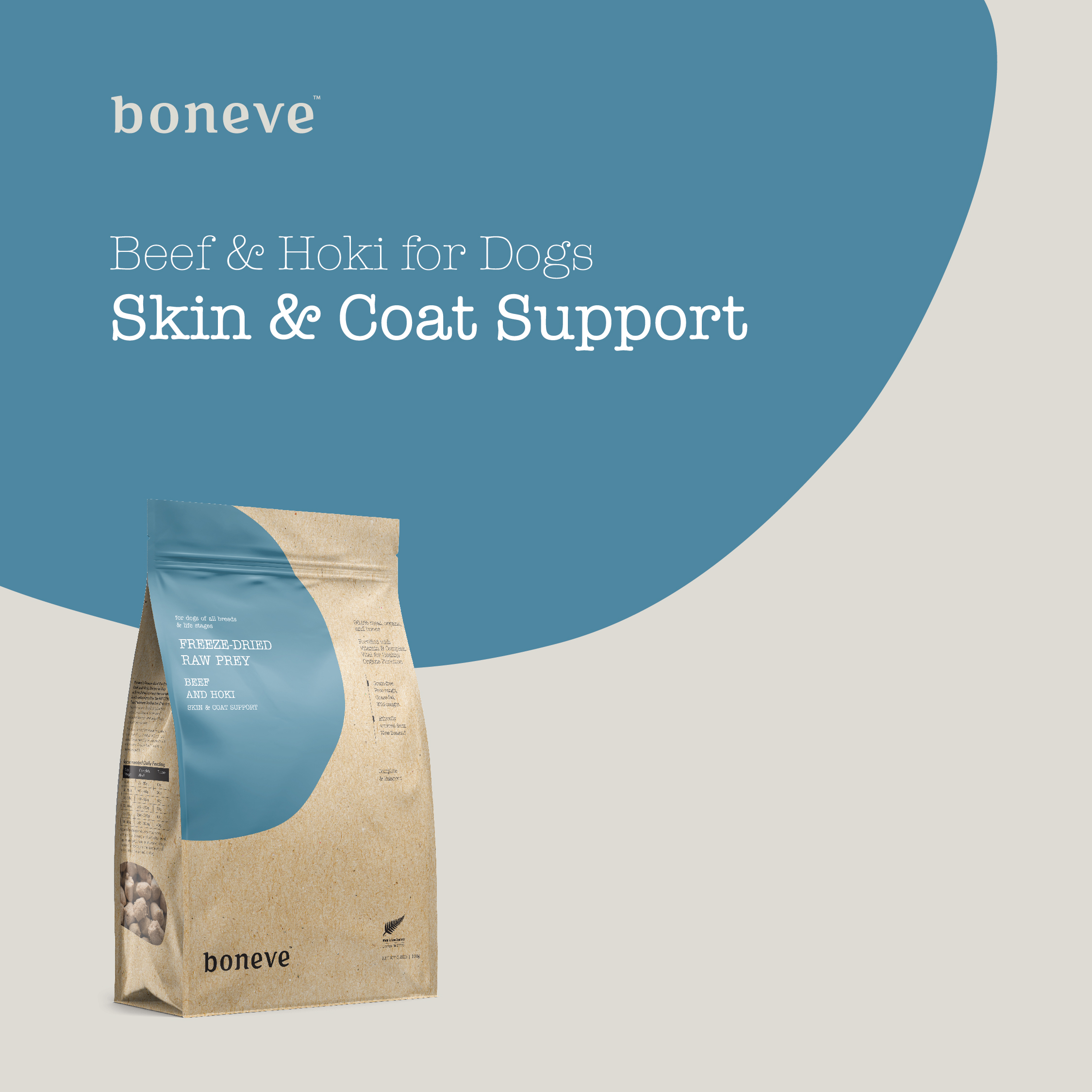 Boneve Earthmade Dog 340g Freeze Dried Raw Prey Beef Hoki Dry Dog Food image 2