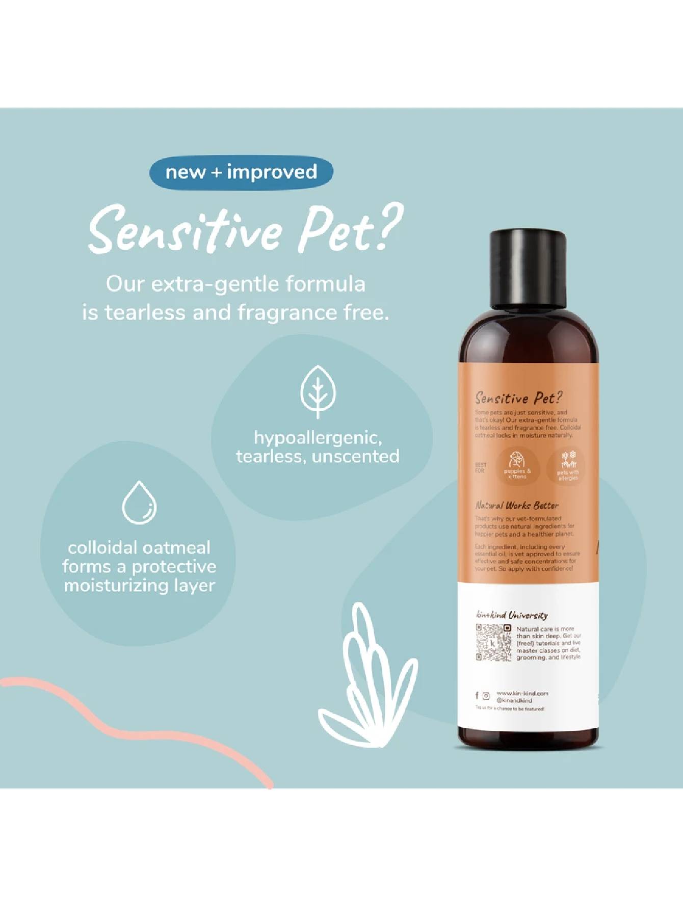 Kin+Kind 354ml Sensitive Skin Shampoo Unscented for Puppies & Kittens image 2