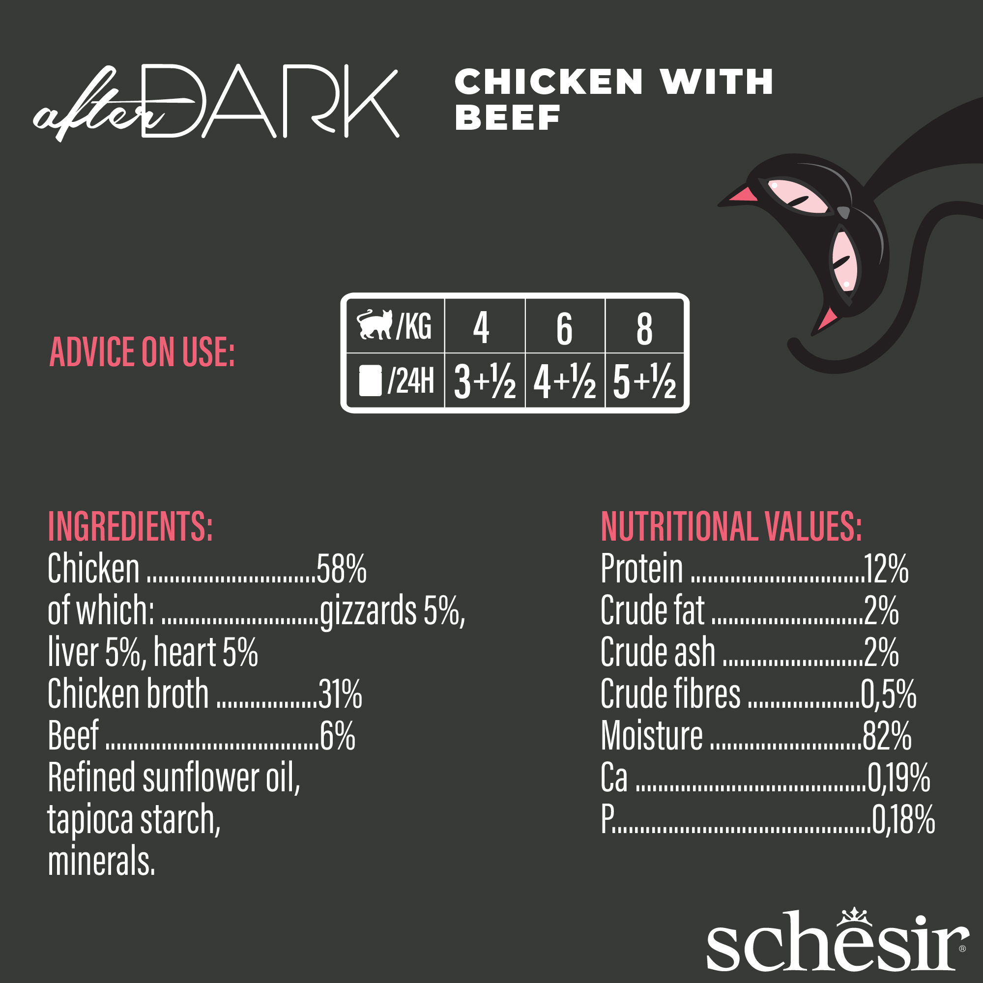 Schesir Cat After Dark Wholefood Canned 80g Chicken with Beef Wet Cat Food image 2