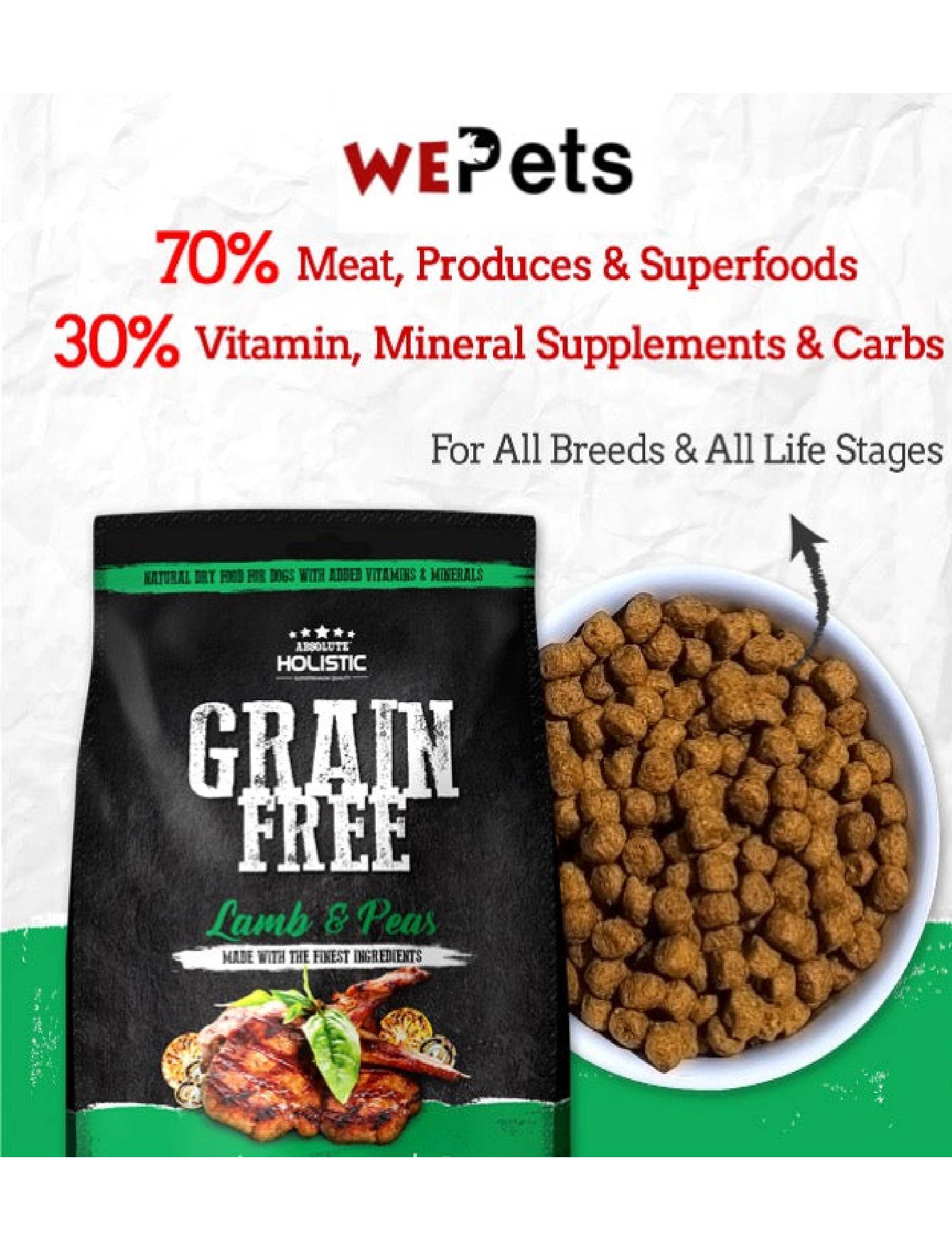 Absolute Holistic Dog 227g Grain Free Lamb & Peas Dry Dog Food image 2