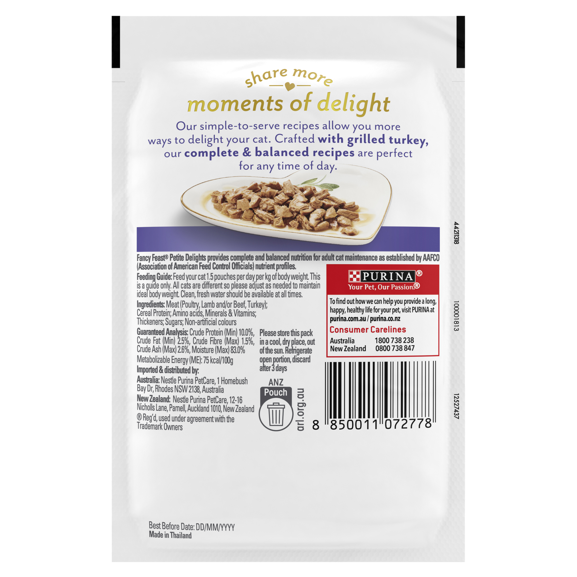 Fancy Feast Cat 50g Petite Delights with Grilled Turkey In Gravy Pouch Wet Cat Food image 2