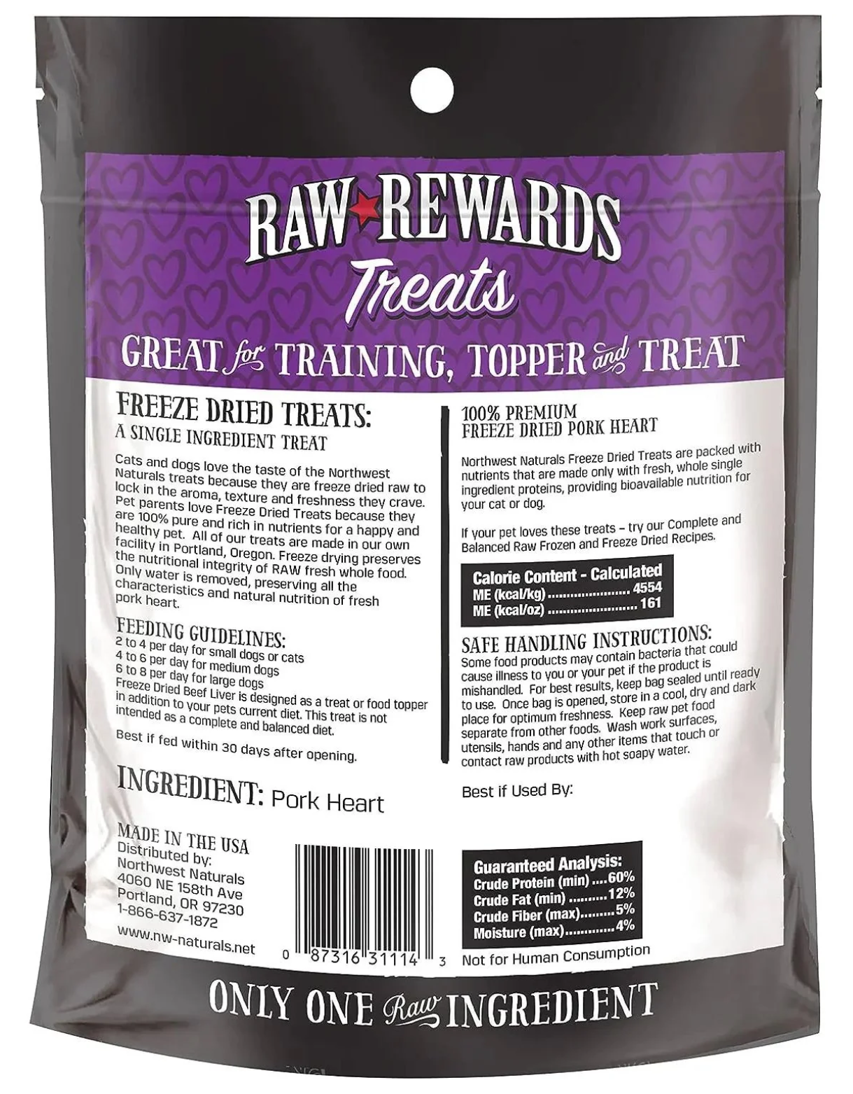 Northwest Naturals Raw Rewards 3oz Freeze Dried Pork Heart Treats for Dogs & Cats image 2