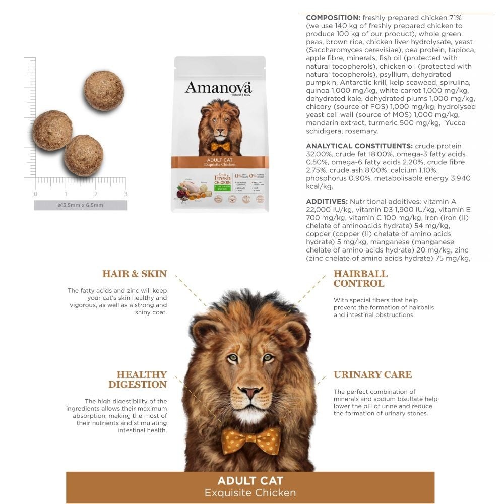 Amanova Cat 1.5kg Adult Exquisite Chicken Low Grain Dry Cat Food image 5