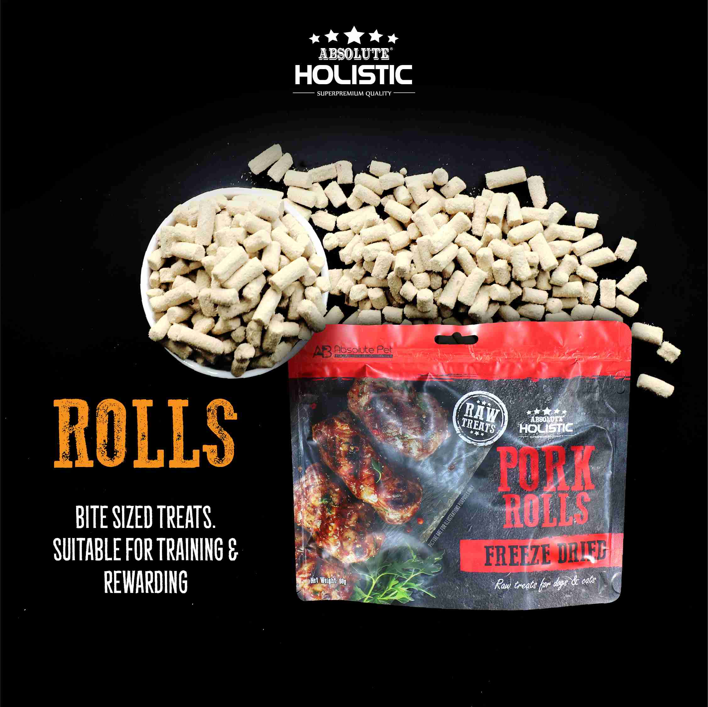 Absolute Holistic 60g Freeze Dried Raw Treats Salmon Rolls for Cats & Dogs image 4