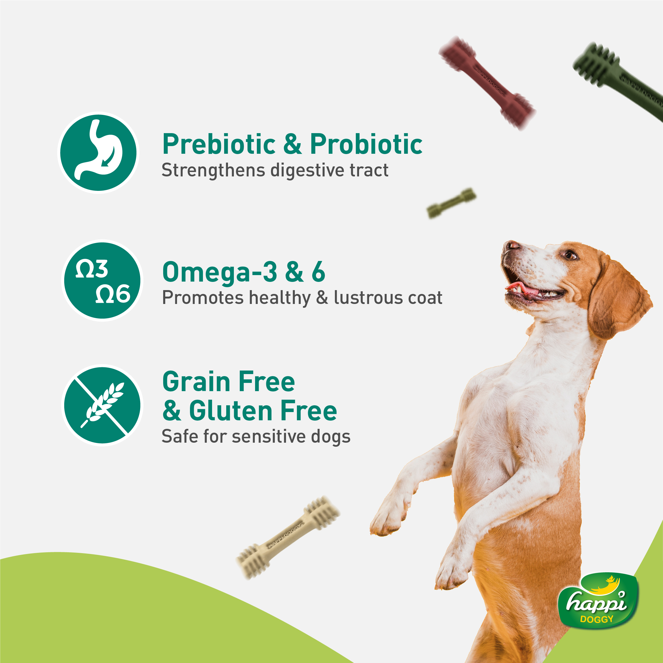 Happi Skippi Dog 25g Zest Regular 4-inch Mint Dental Chew Dog Treat image 3