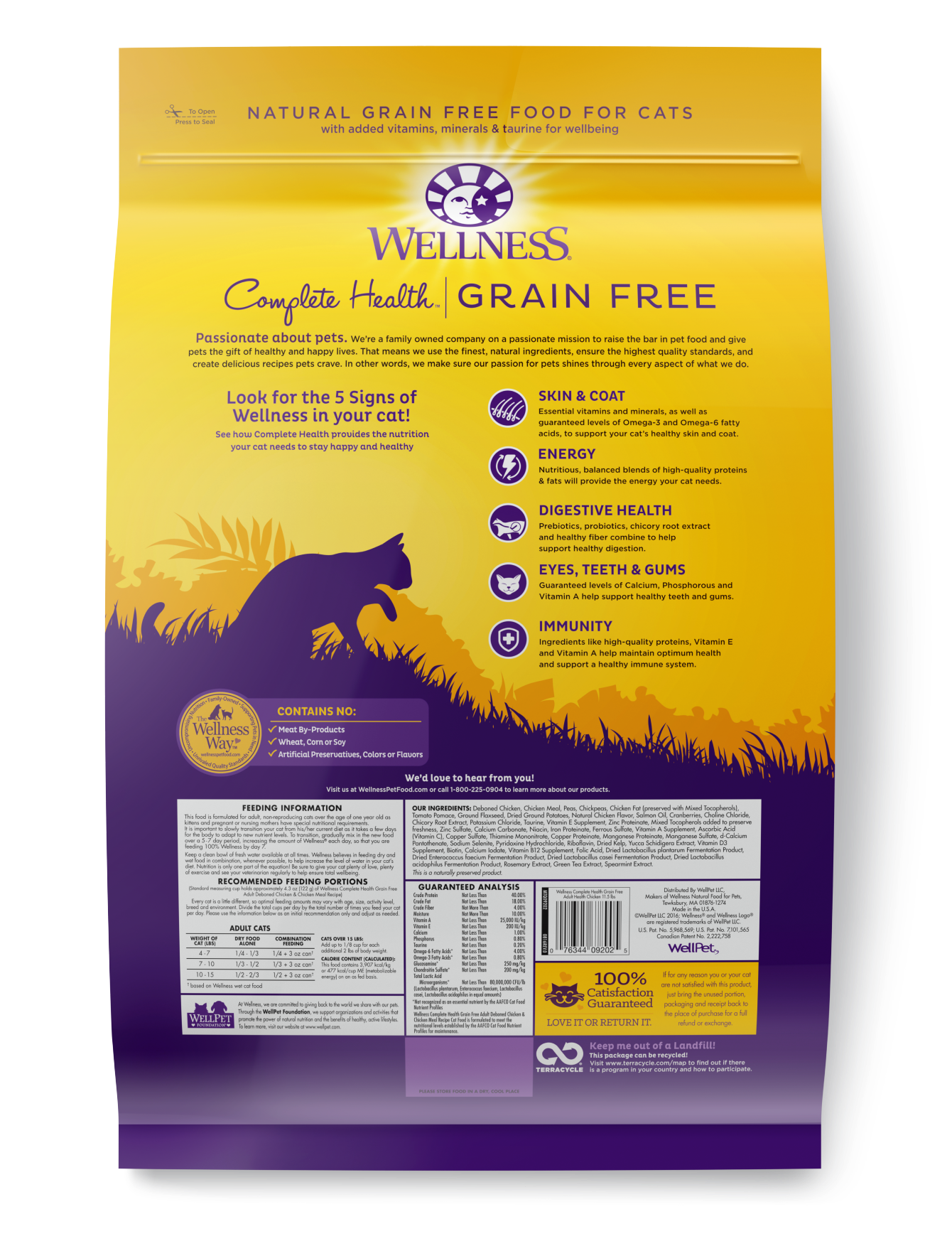 Wellness Cat 2.5kg (5.5lb) Complete Health Grain Free Adult Deboned Chicken & Chicken Meal Dry Cat Food image 5