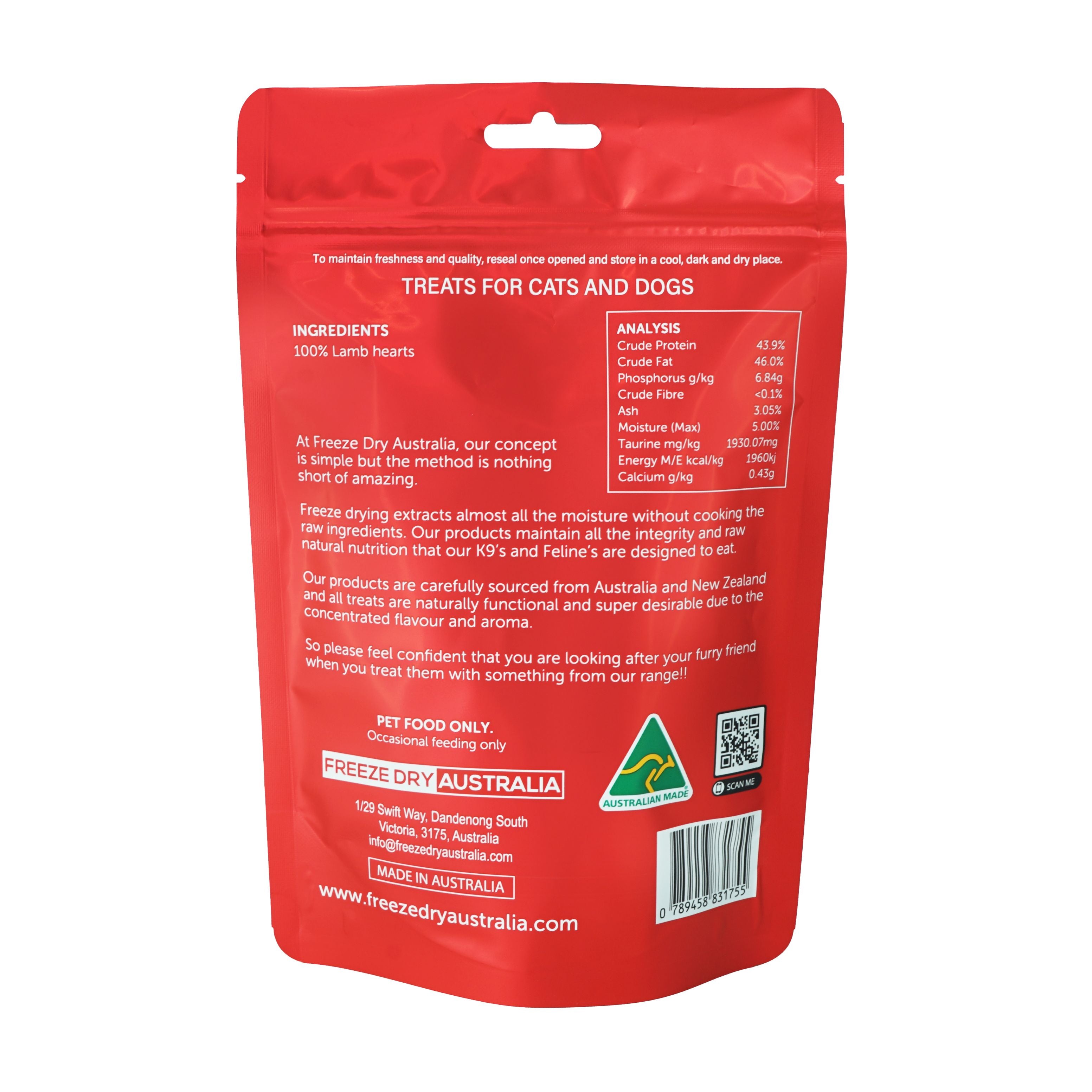 Freeze Dry Australia 100g Diced Lamb Hearts Freeze Dried Dog & Cat Treats image 2