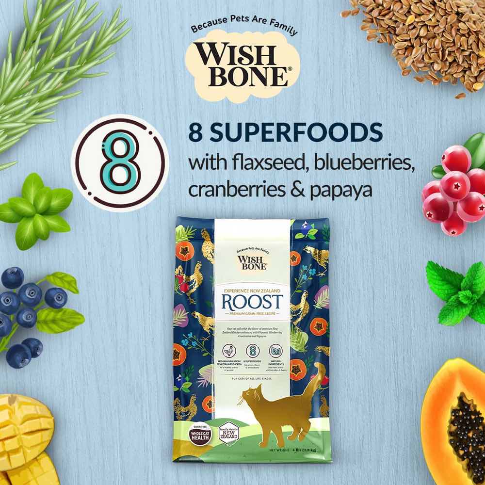 Wishbone Cat 4lb Roost Chicken Whole Pet Health w/8 Superfoods Dry Cat Food image 2