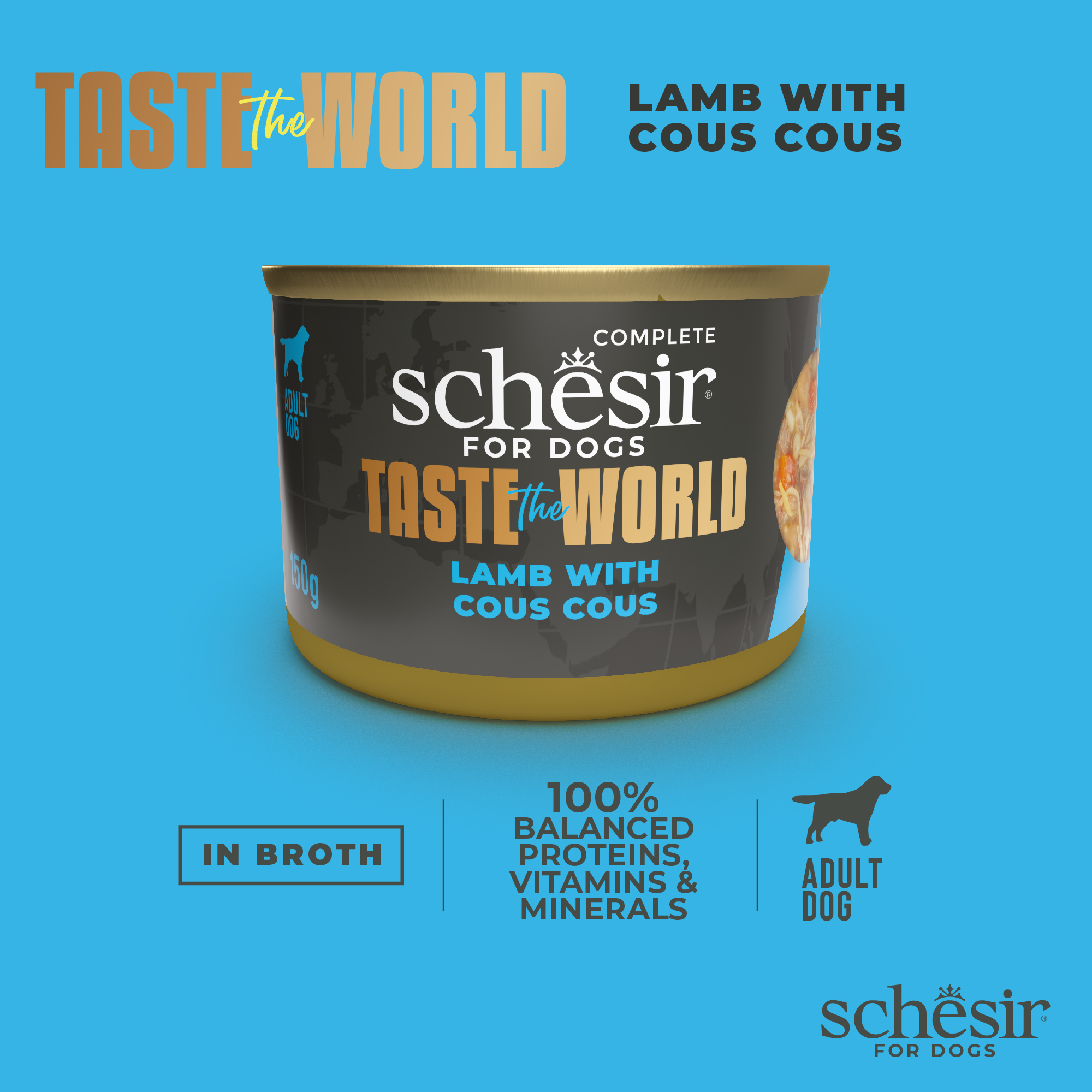 Schesir Dog Taste the World Canned 150g Lamb with Cous Cous in Broth Wet Dog Food image 4