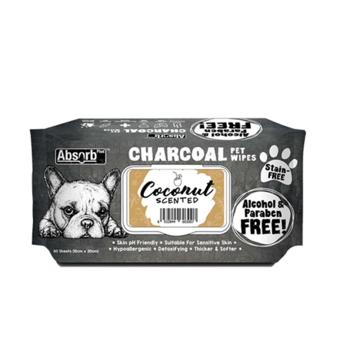 Absorb Plus Charcoal Pet Wipes 80 Sheets (15cm x 20cm) Coconut image 2