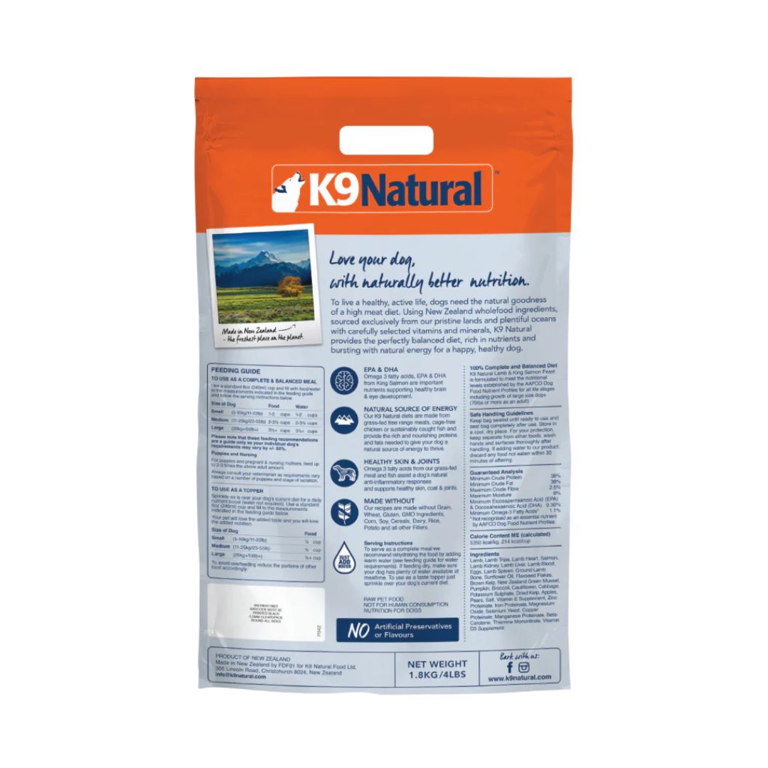 K9 Natural Dog Freeze Dried 1.8kg Lamb & King Salmon Feast Dry Dog Food (EXP: 16 Dec 2026) image 2