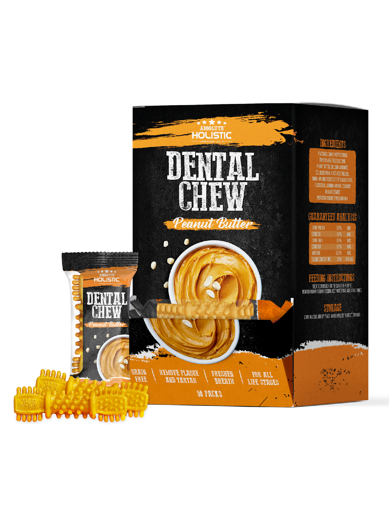 Absolute Holistic Dog 4" (25g) Dental Chew Peanut Butter Dog Treat image 3