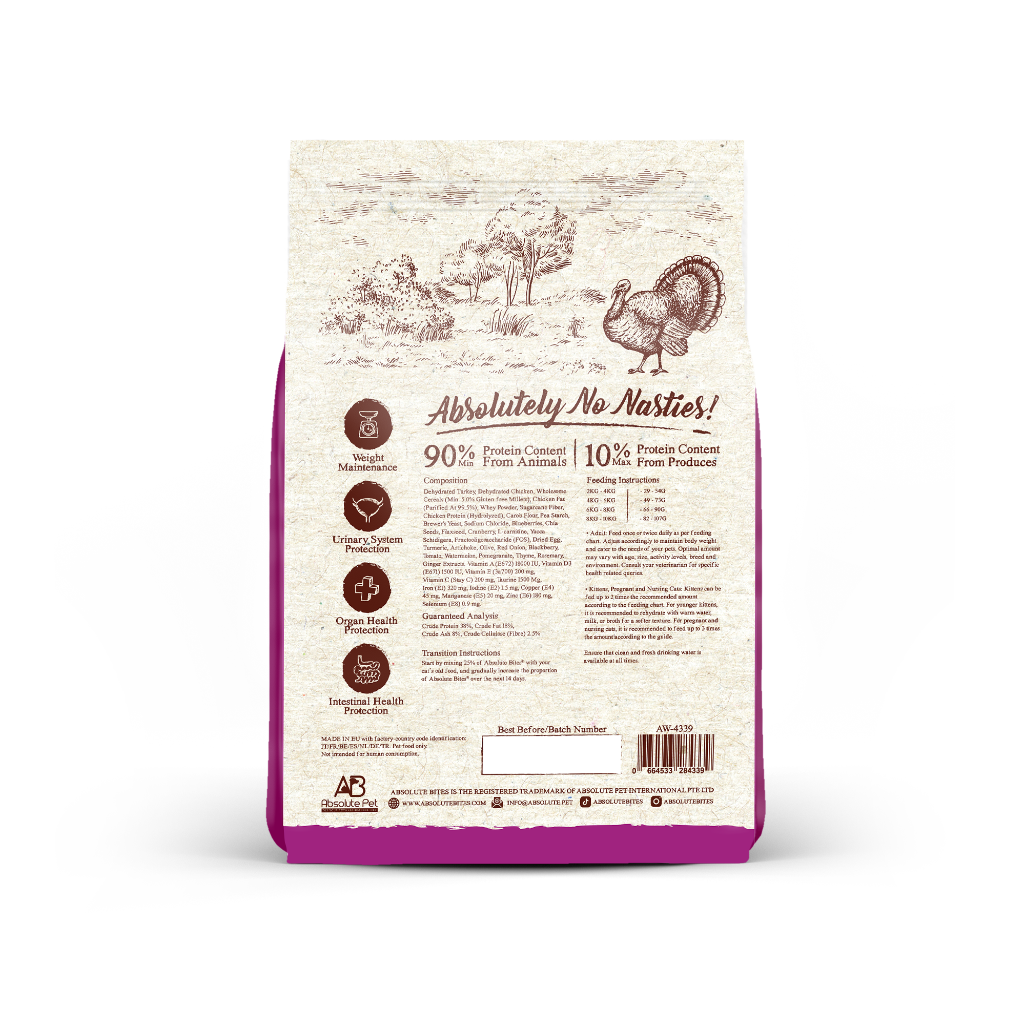 Absolute Bites Cat Wild Age 1.5kg Turkey Dry Cat Food image 2