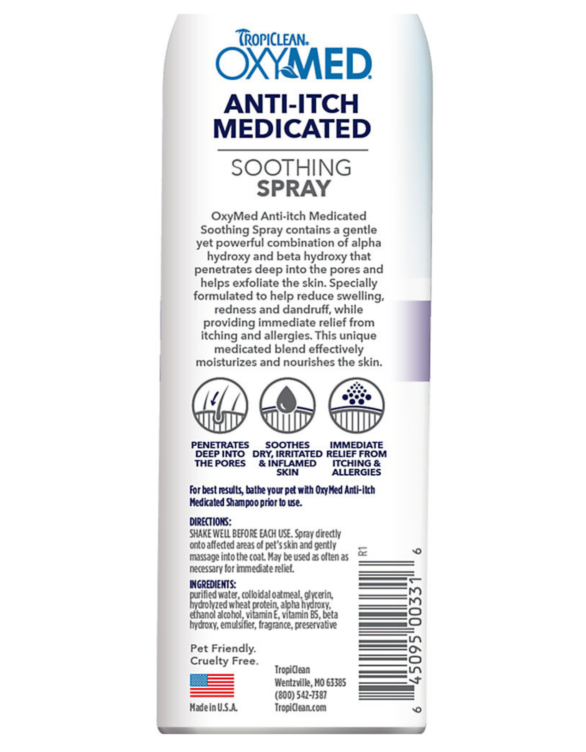 Tropiclean Oxymed Anti Itch Medicated Soothing Pet Spray 237ml image 2