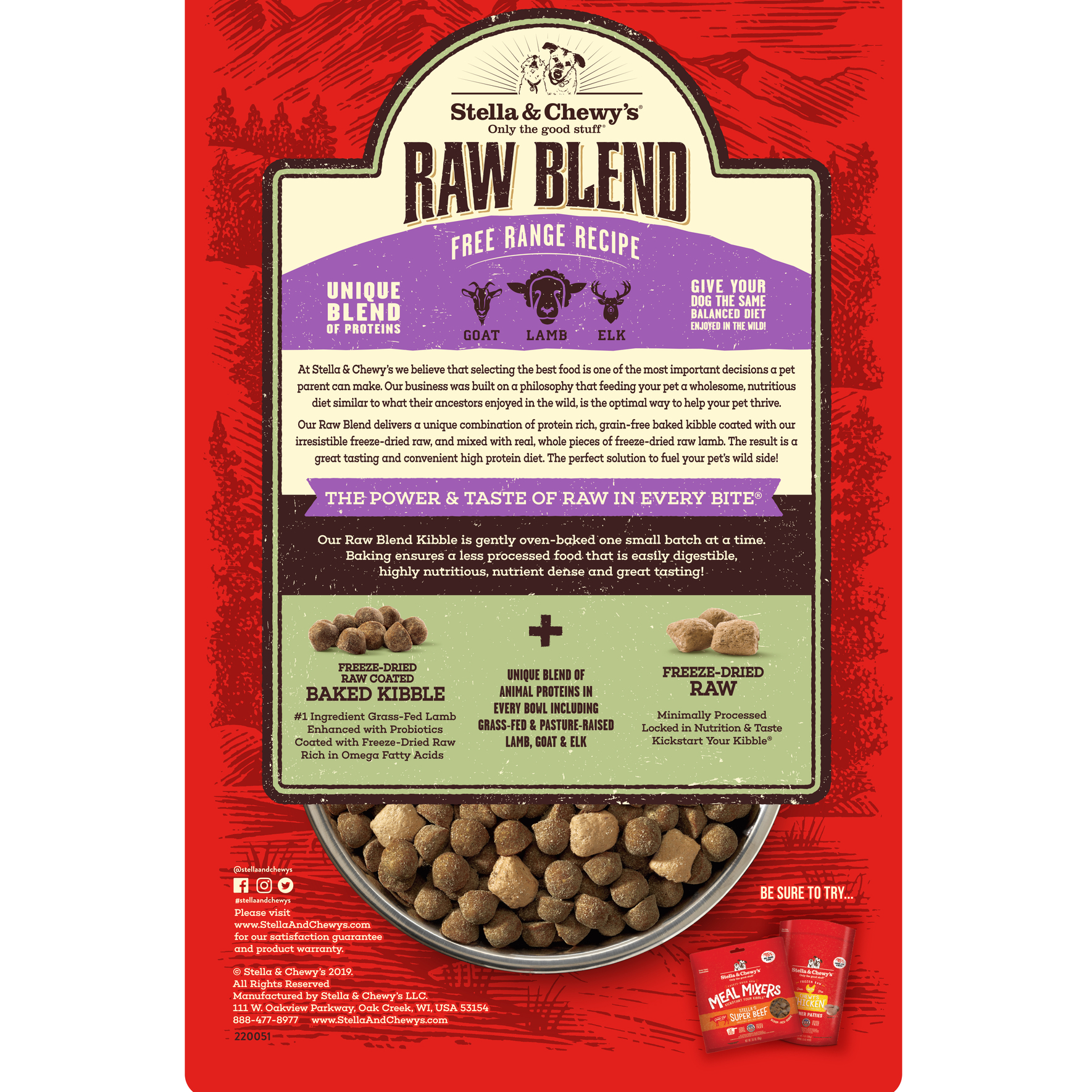 Stella & Chewy's Raw Blend Baked Kibble 3.5lb (1.6kg) Goat, Lamb & ELK Dry Dog Food image 2