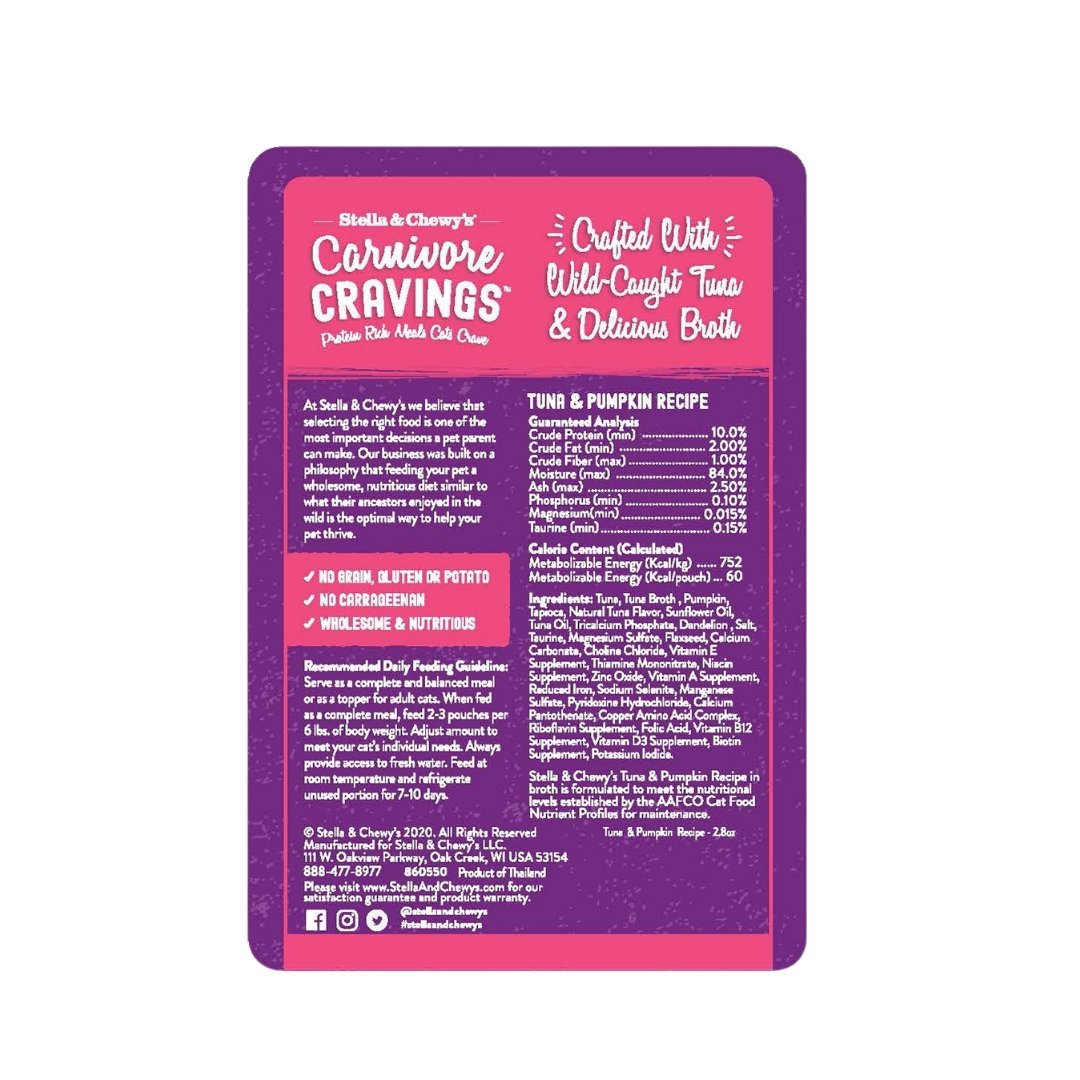 Stella & Chewy's Carnivore Cravings Pouch 79g Tuna & Pumpkin Recipe in Broth Wet Cat Food image 2