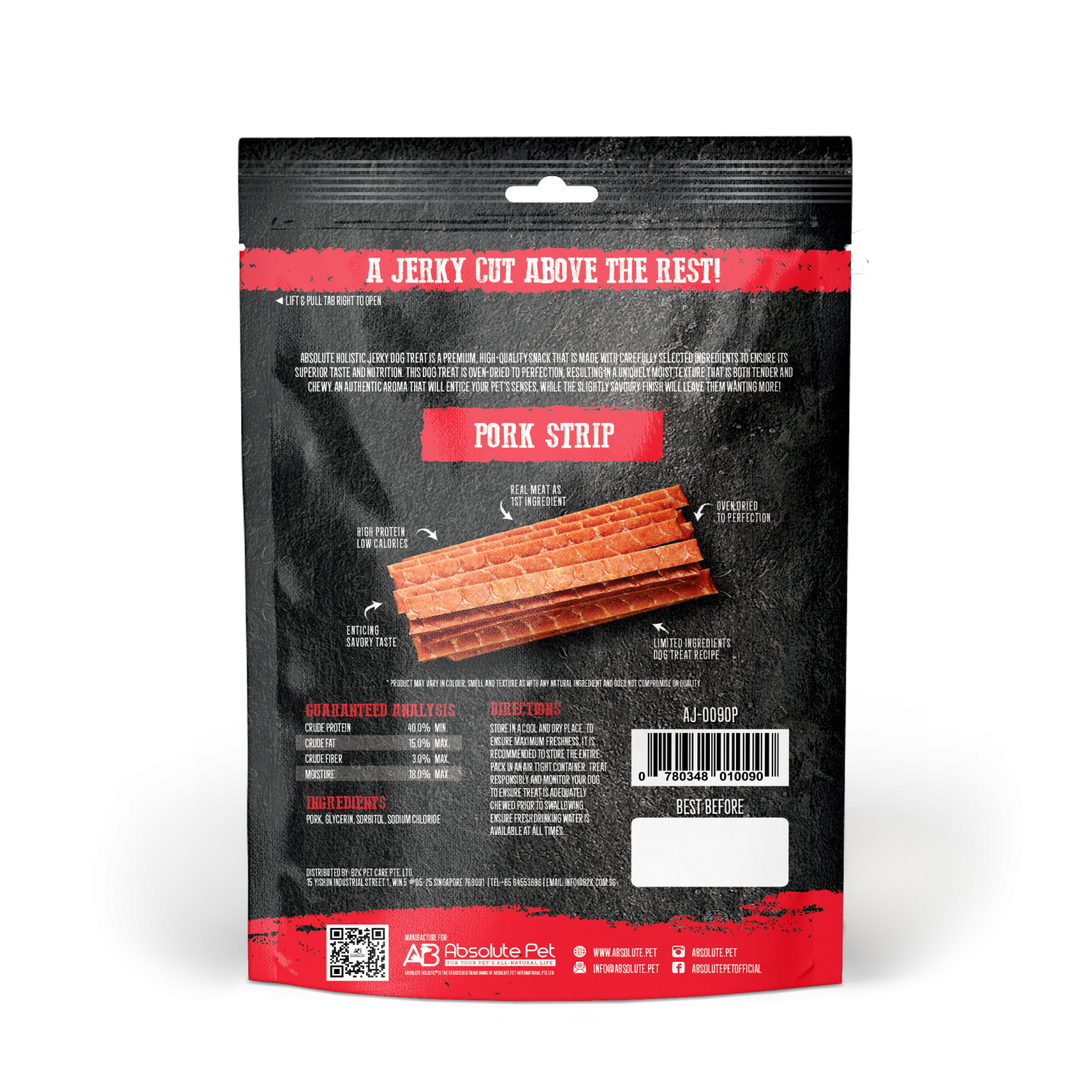 Absolute Holistic Dog 100g Jerky Pork Strip Dog Treat (EXP: 25 Feb 2027) image 2