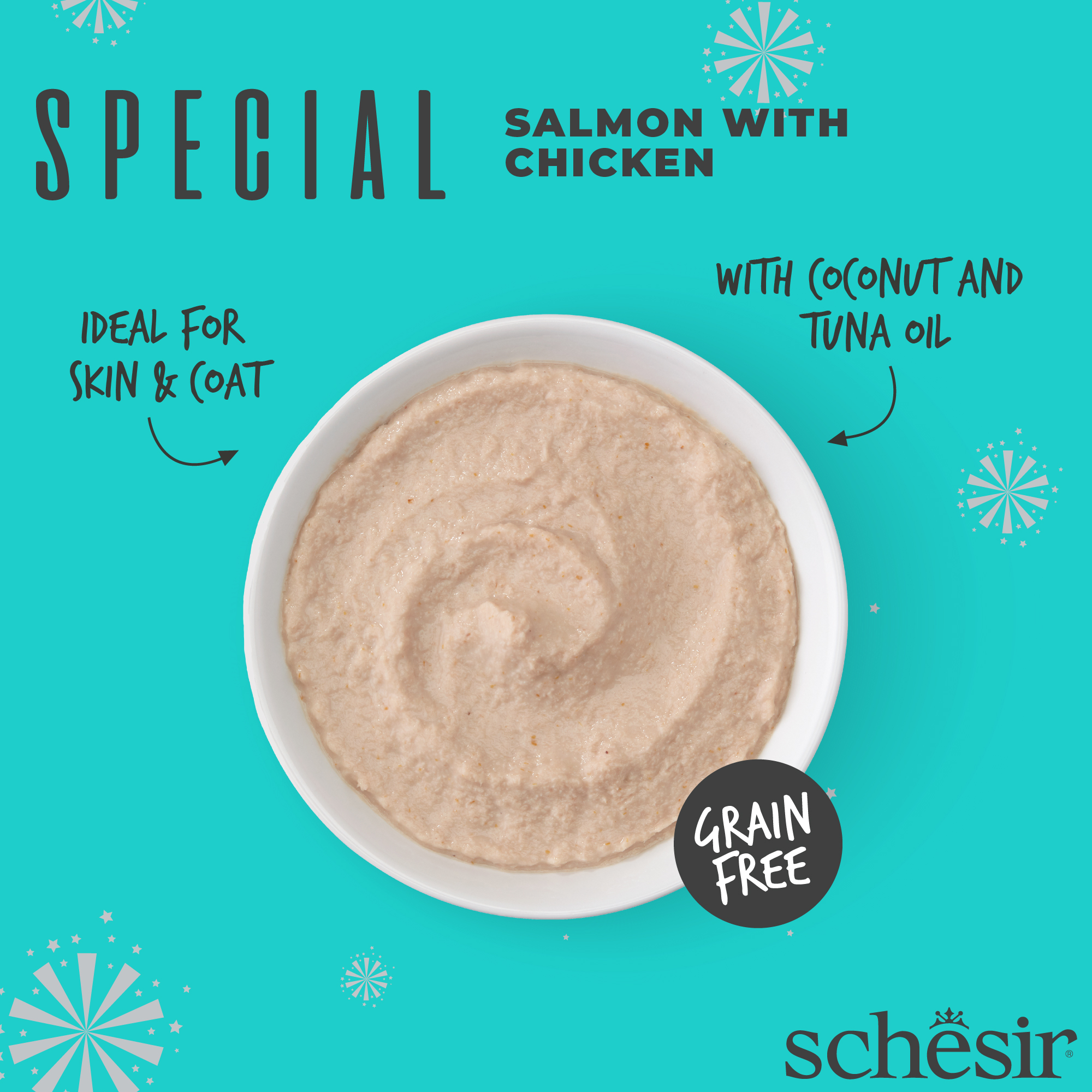 Schesir Cat Special Mousse 70g Skin & Coat Salmon with Chicken Pouch Wet Cat Food image 3