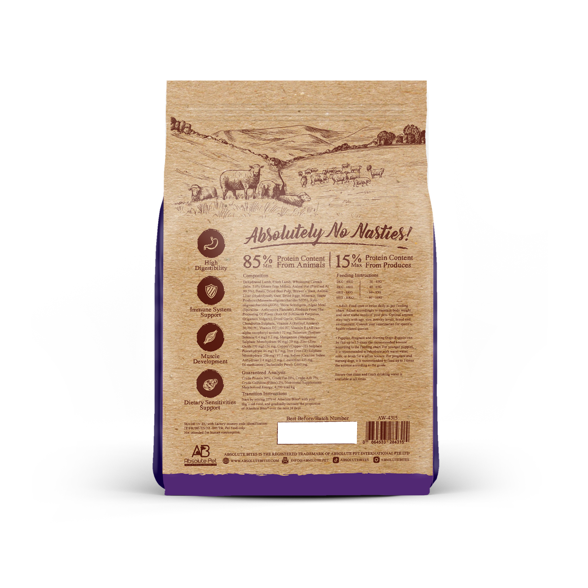 Absolute Bites Dog Wild Age 9.97kg Lamb & Potato Dry Dog Food image 2