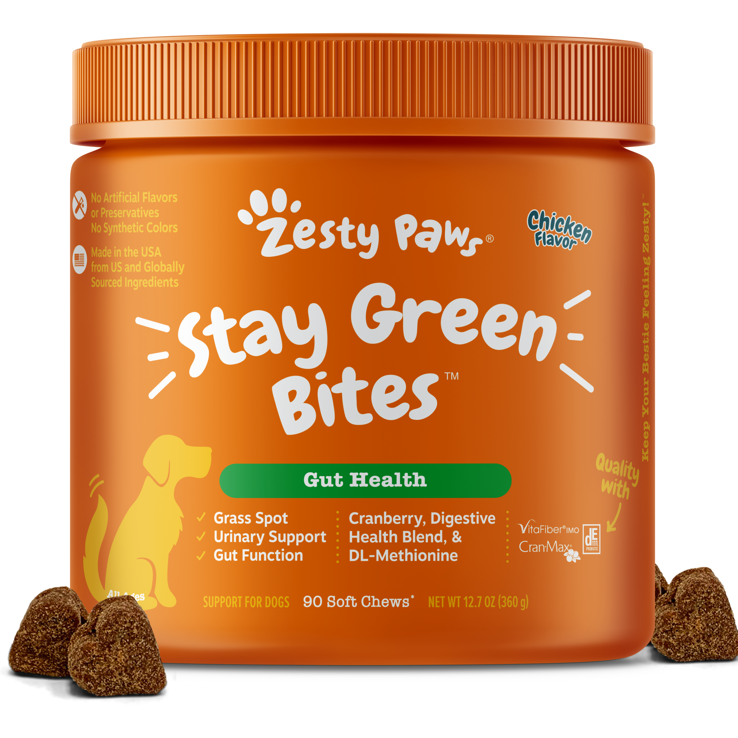 Zesty Paws 90ct Stay Green Bites Chicken Flavour Gut Health Supplement for Dogs image 2