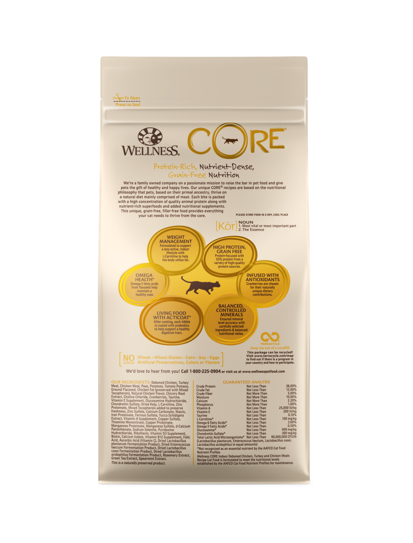 Wellness CORE Cat 900g (2lb) Indoor Grain Free Deboned Chicken, Turkey & Chicken Meal Dry Cat Food image 5
