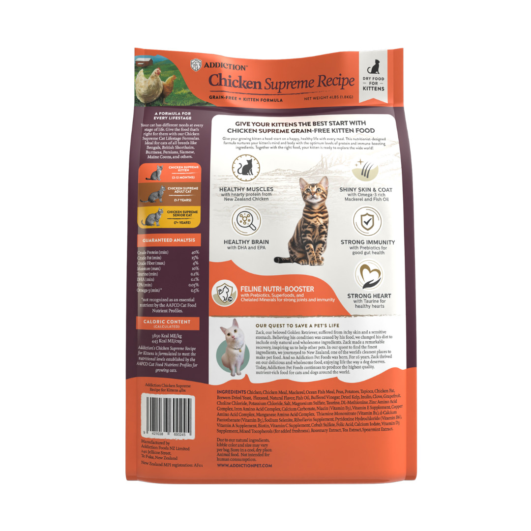 Addiction Cat 1.8kg Chicken Supreme Kitten Complete & Balanced Immune Boost Dry Cat Food image 2
