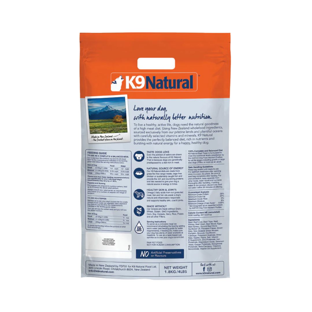 K9 Natural Dog Freeze Dried 1.8kg Beef Feast Dry Dog Food image 4