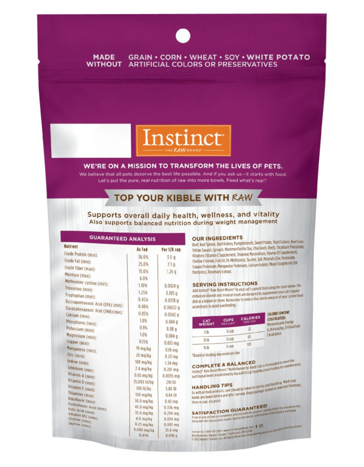 Instinct Freeze Dried Raw Boost Mixers Cat 5.5oz Grain Free Multivitamin Adult Cat Food Topper image 2