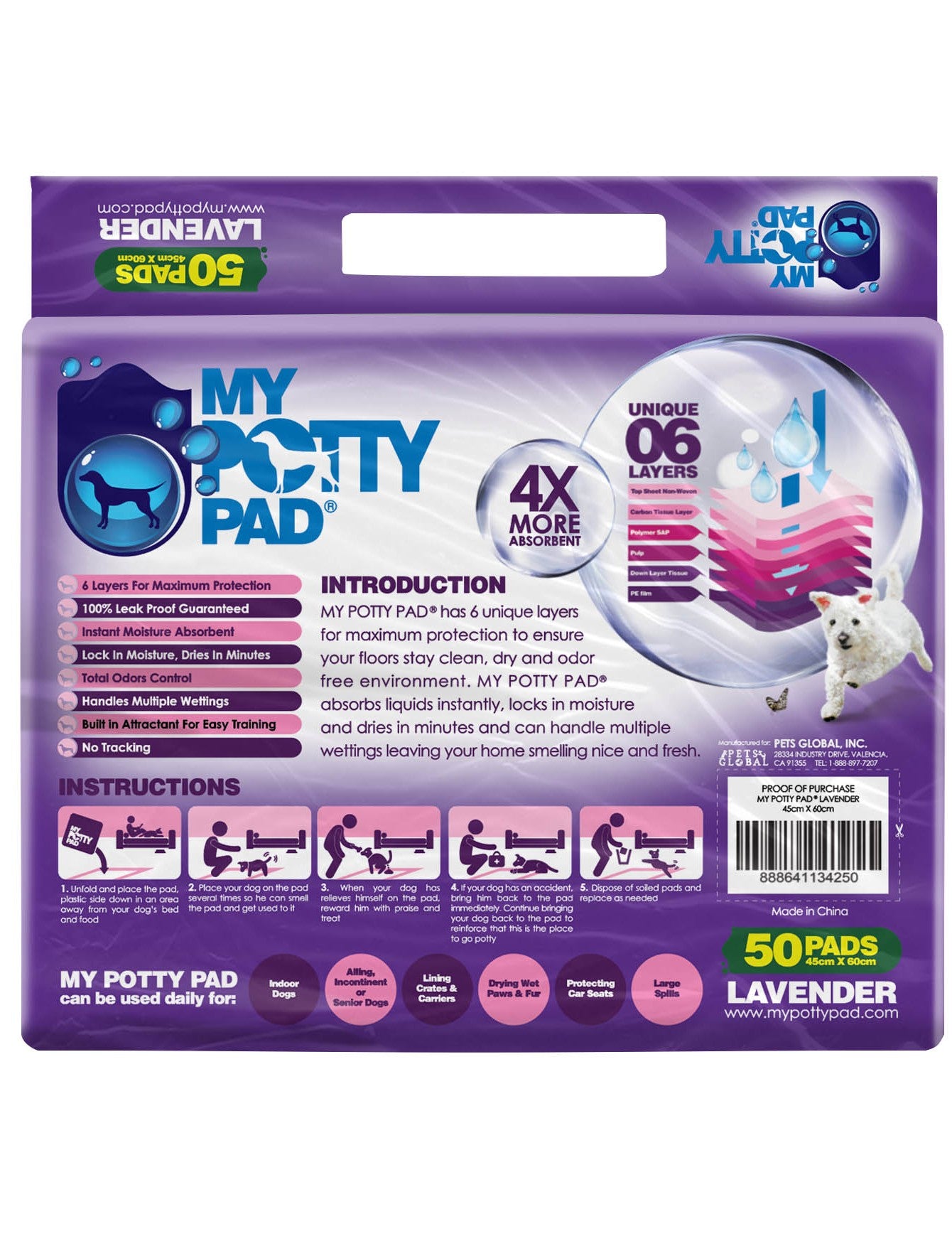 My Potty Pad Dog Pee Pad Lavender Medium 50 pieces image 2