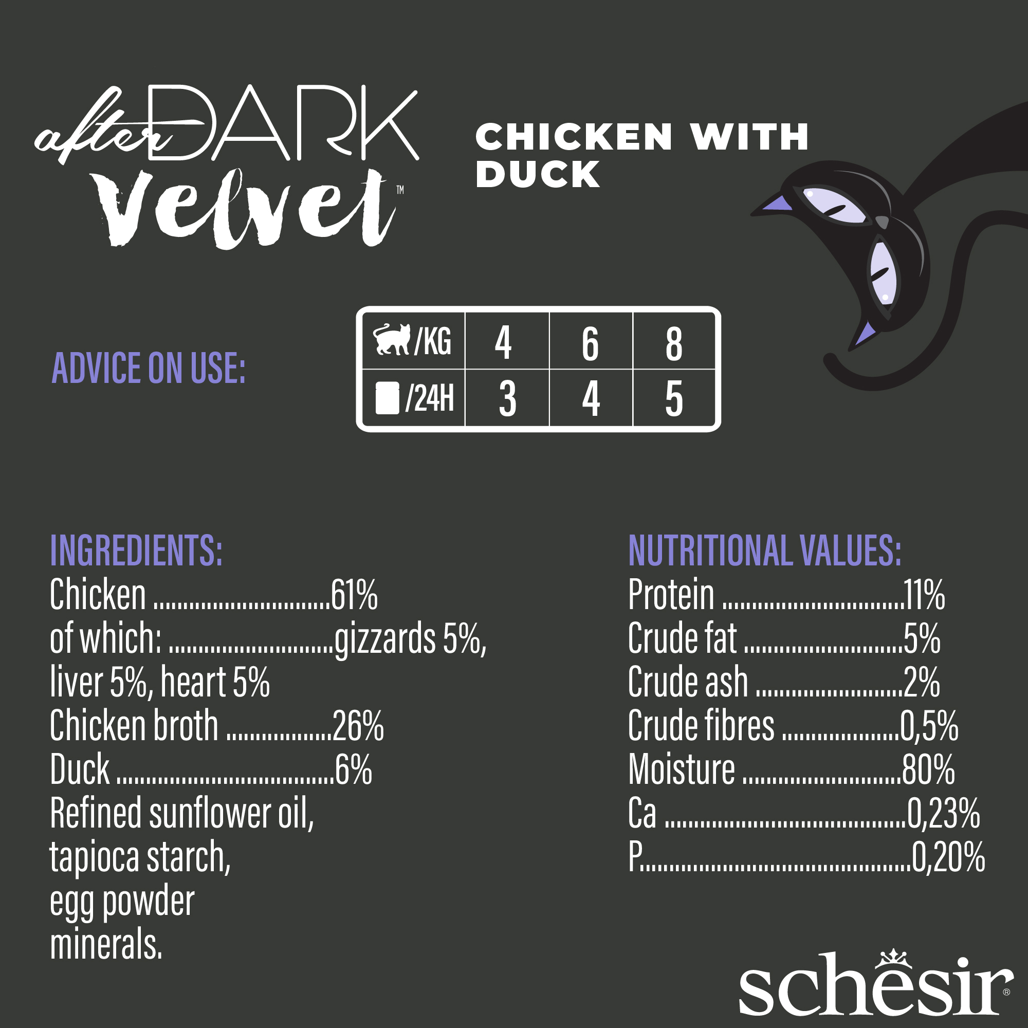 Schesir Cat After Dark Velvet Mousse 80g Chicken with Duck Pouch Wet Cat Food image 2