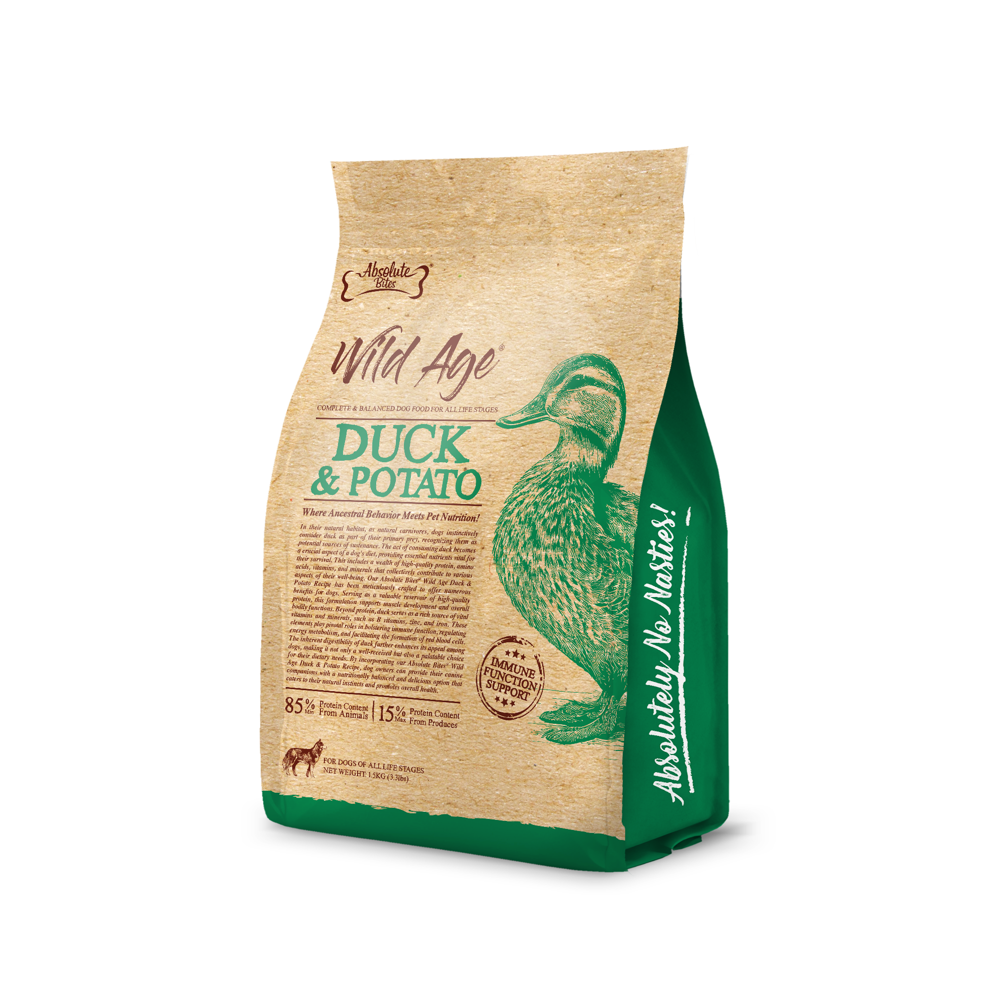Absolute Bites Dog Wild Age 1.5kg Duck & Potato Dry Dog Food image 3