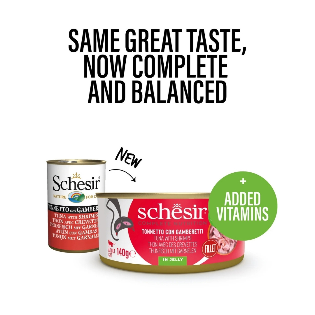 Schesir Cat Complete Nutrition Canned 140g Tuna With Shrimps in Jelly Wet Cat Food image 3