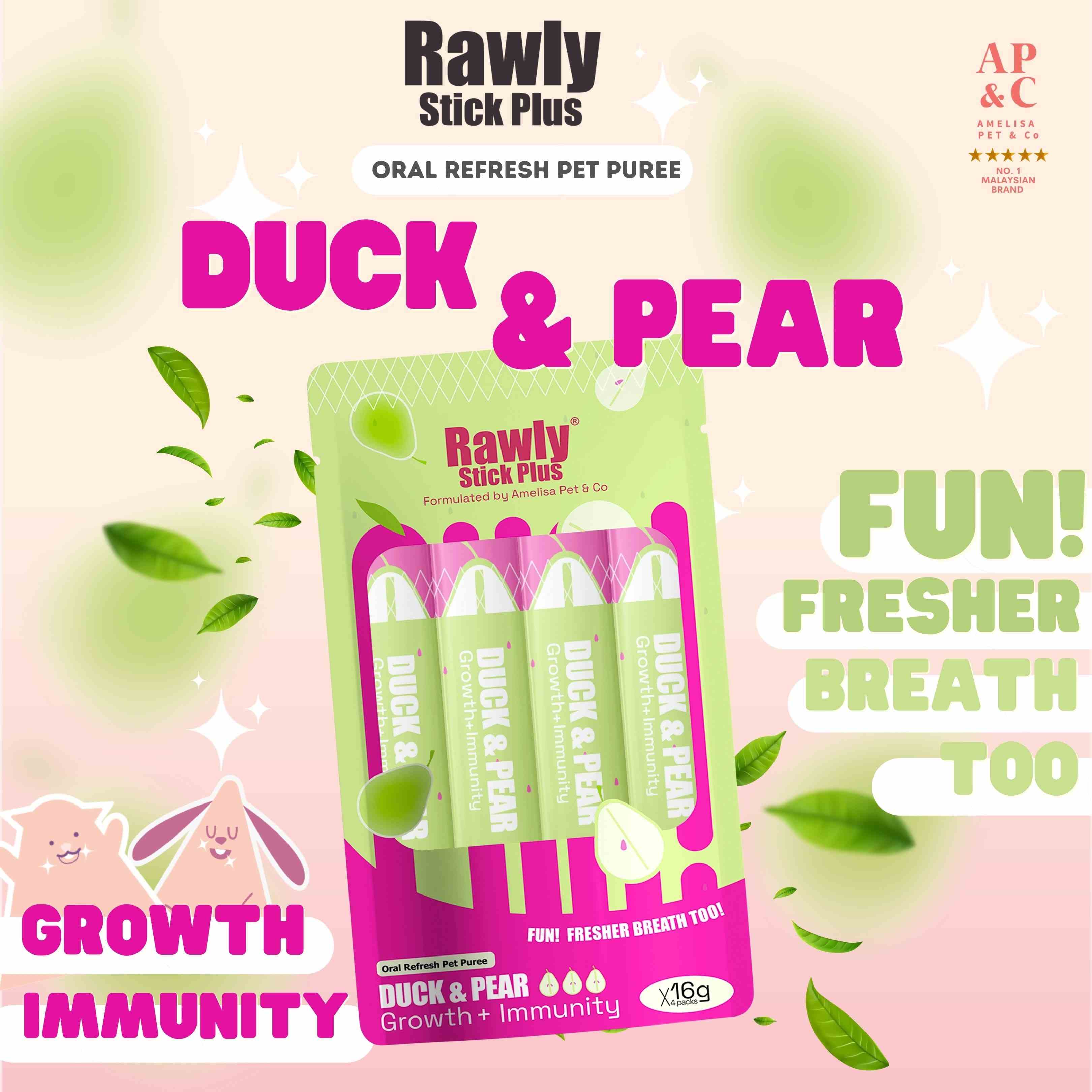 Amelisa Rawly Stick Plus Pet Puree 16gx4 Duck & Pear Dog & Cat Lick image 2