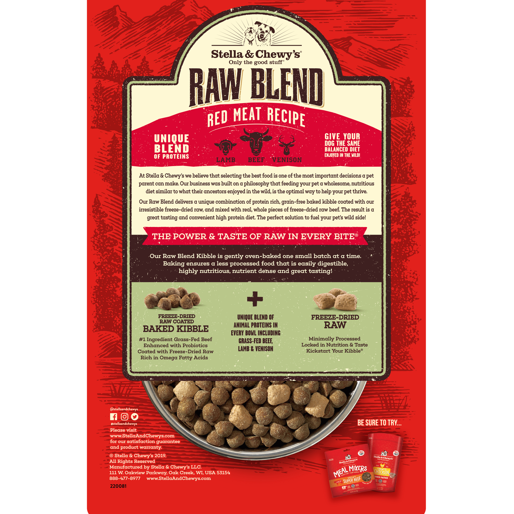 Stella & Chewy's Raw Blend Baked Kibble 3.5lb (1.6kg) Lamb, Beef & Venison Dry Dog Food image 2