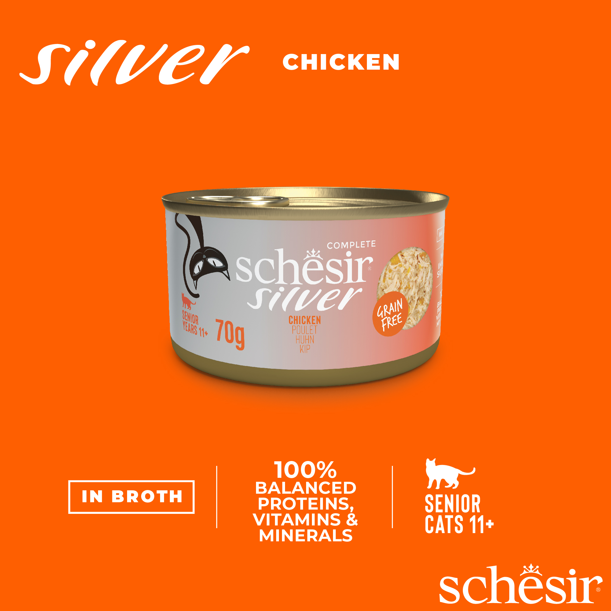 Schesir Cat Silver Wholefood Canned 70g Senior Chicken in Broth Wet Cat Food image 4