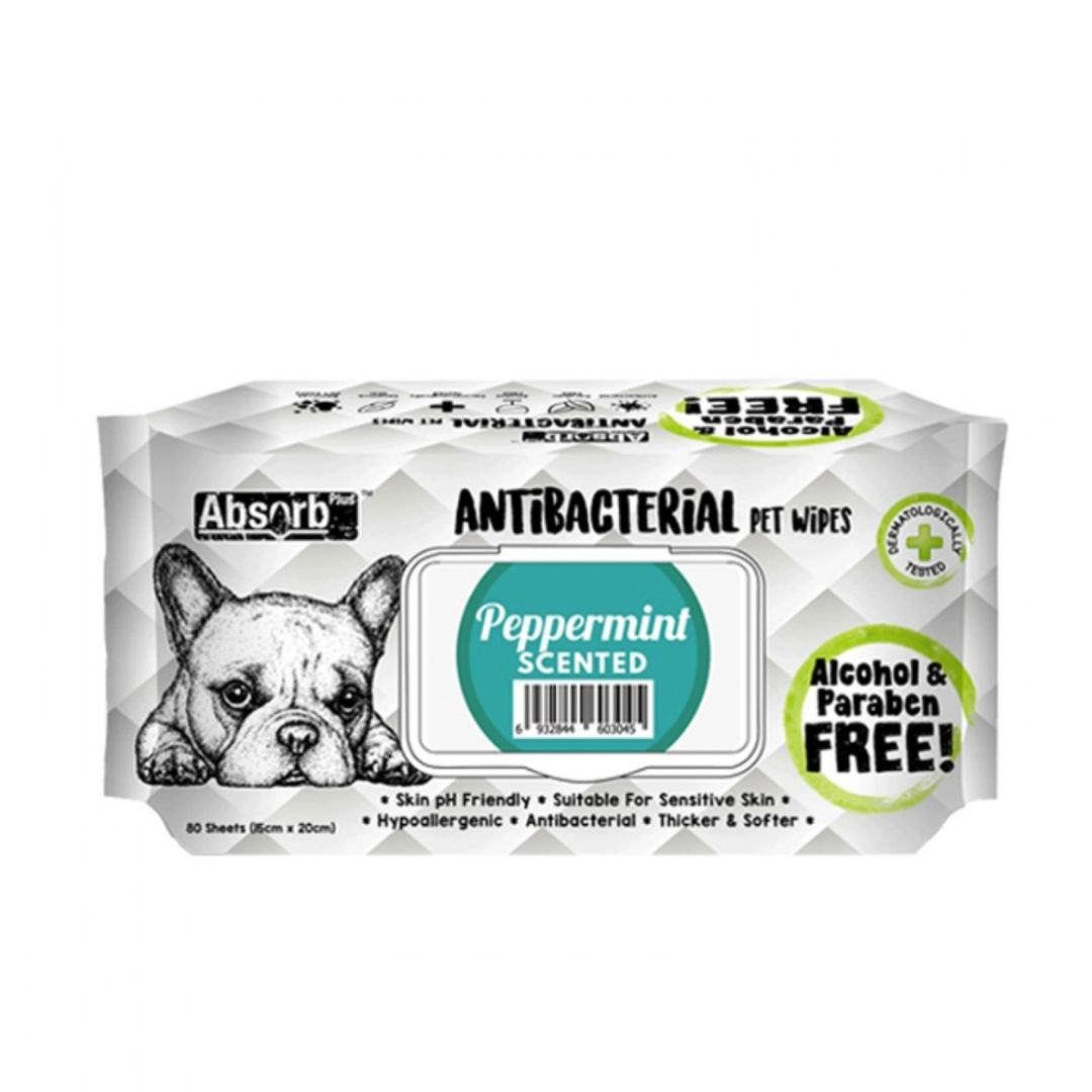 Absorb Plus Antibacterial Pet Wipes 80 Sheets (15cm x 20cm) Peppermint image 4