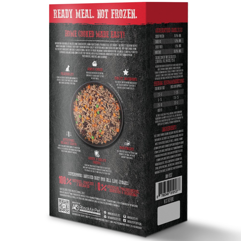 Absolute Holistic Home Cooked Recipe Trial Pack (125G X 3) Beef, Peas & Salmon Dog Food image 6