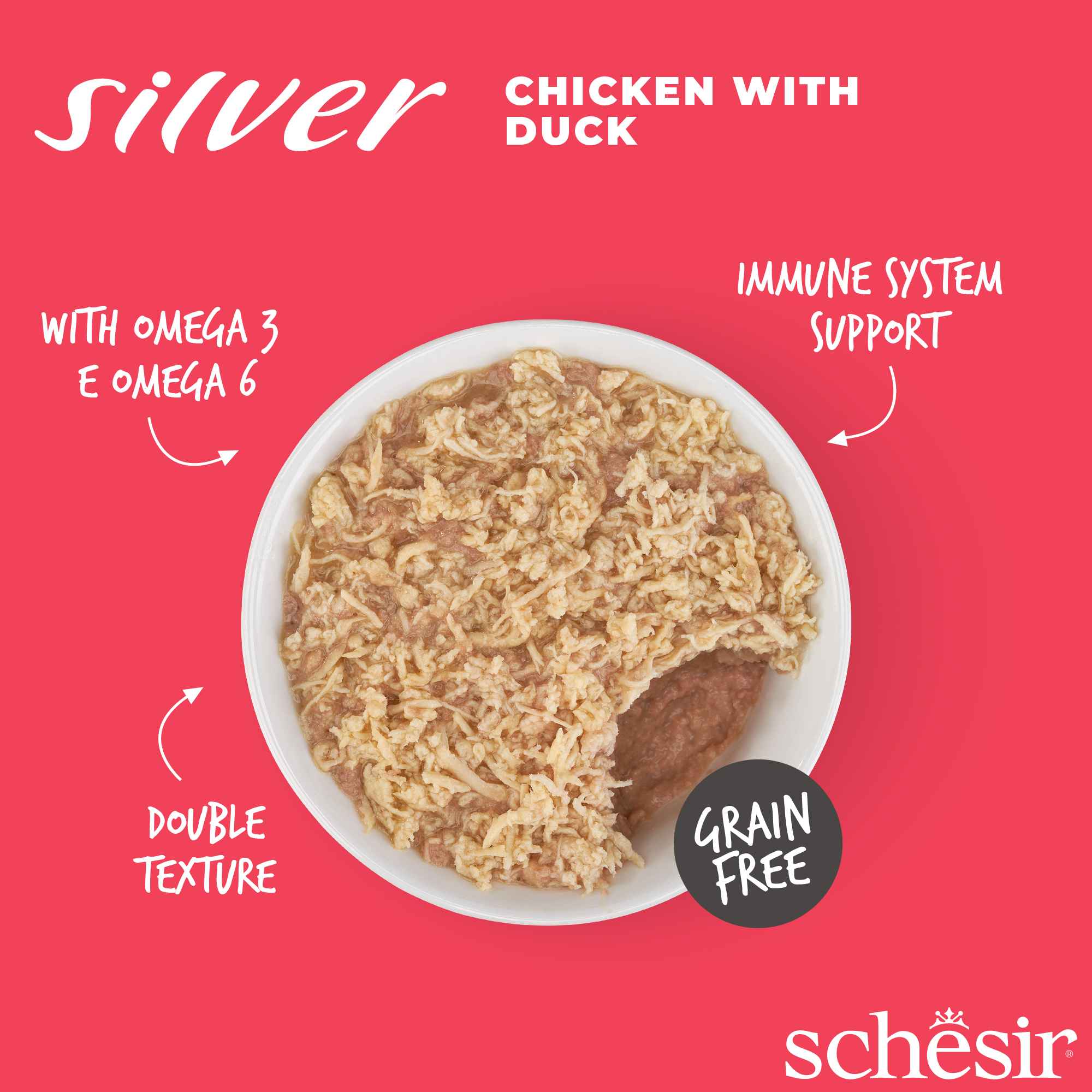Schesir Cat Silver Wholefood Canned 70g  Senior Chicken with Duck in Broth Wet Cat Food image 3