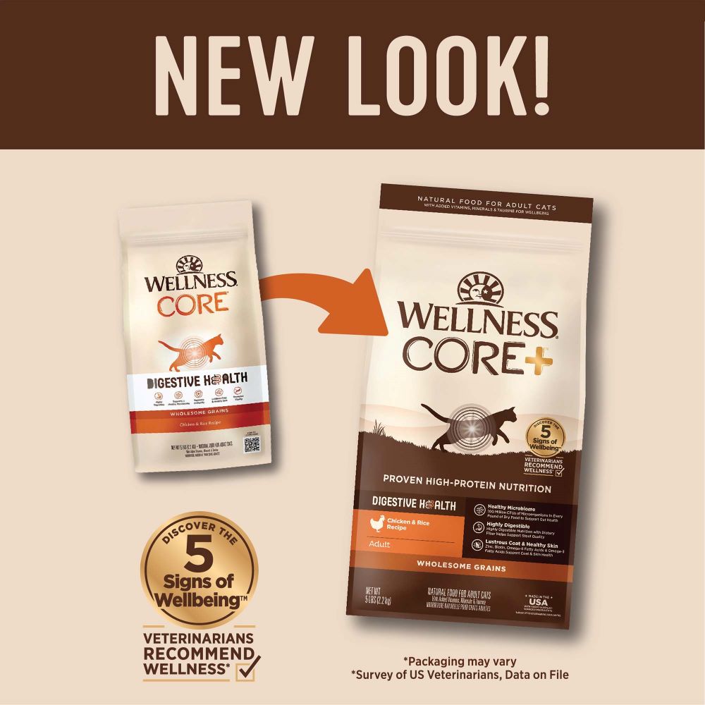 Wellness CORE Cat 2.3kg (5lb) Digestive Health with Wholesome Grains Chicken Dry Cat Food image 4