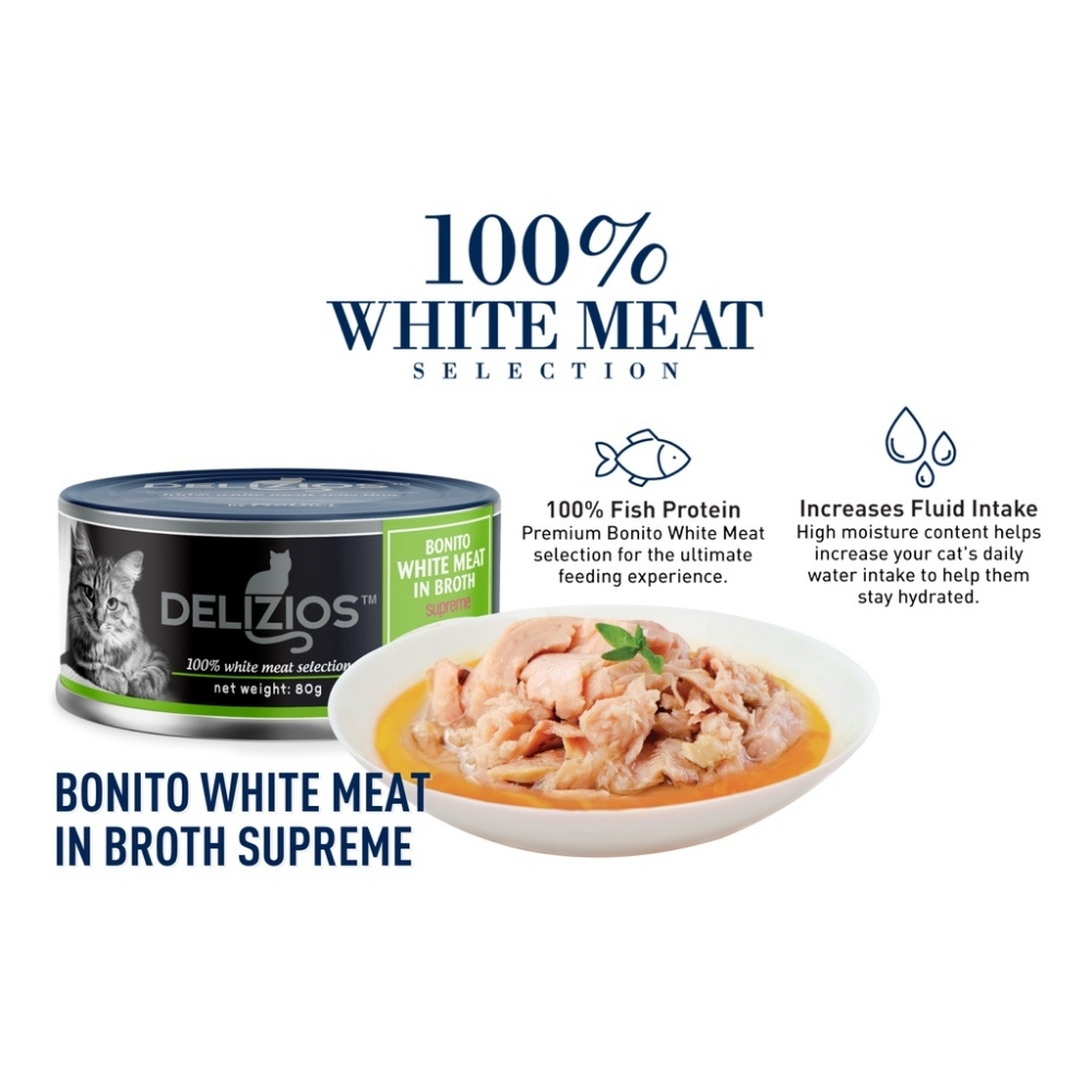 Delizios Cat 80g Bonito White Meat in Broth Supreme Wet Cat Food image 2