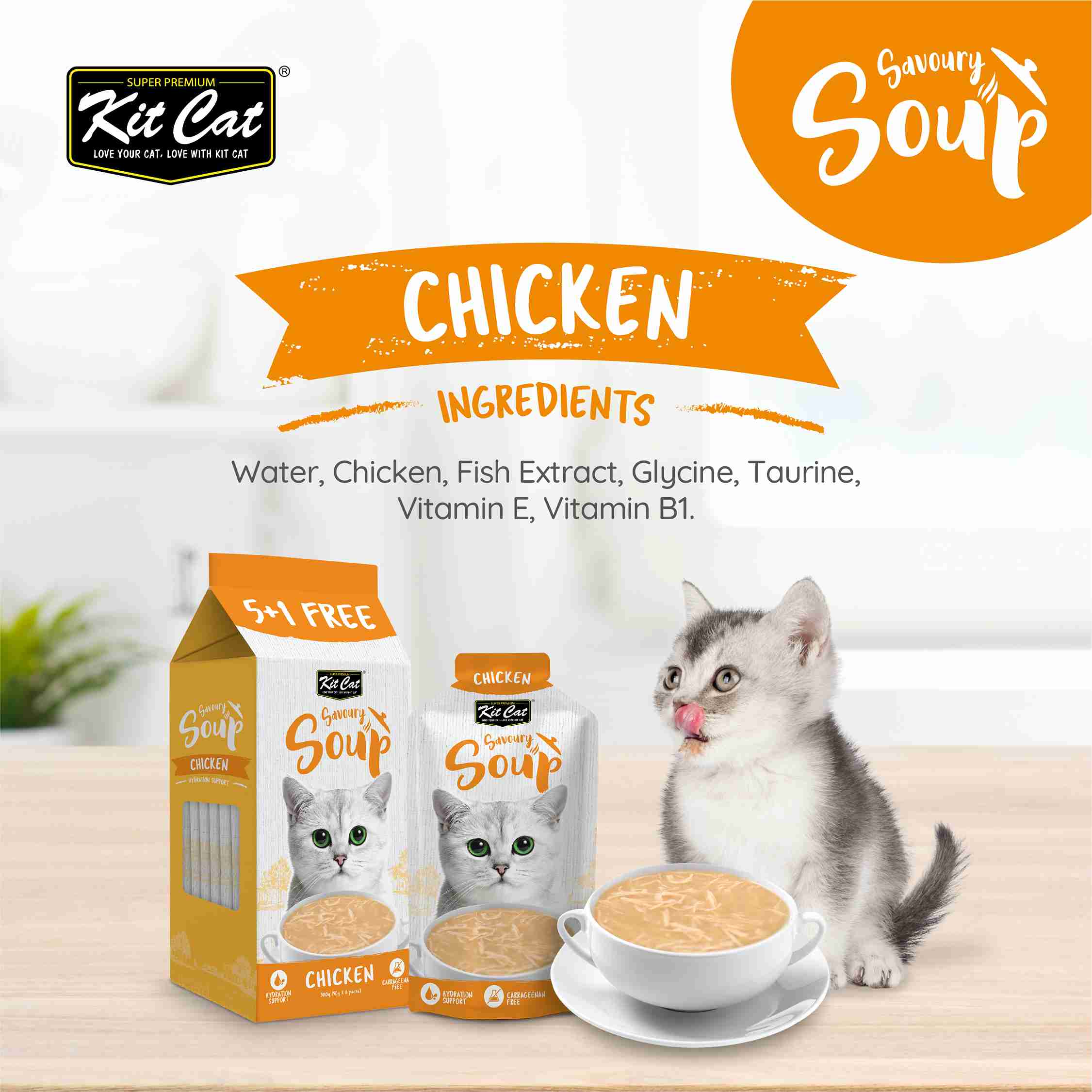 Kit Cat Savoury Soup 50gX6 Pouches Chicken Wet Cat Food image 6