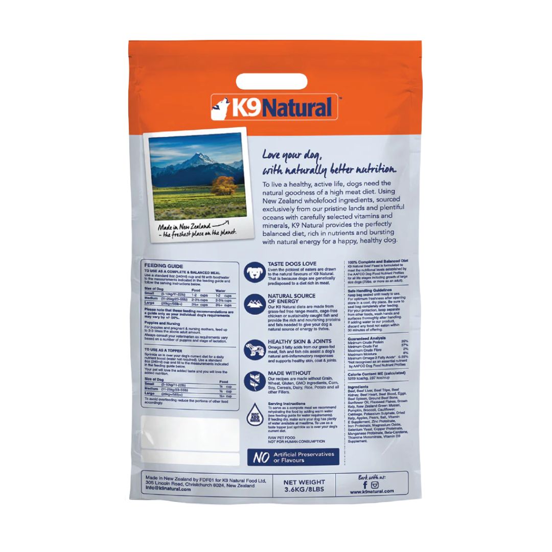 K9 Natural Dog Freeze Dried 3.6kg Beef Feast Dry Dog Food image 3