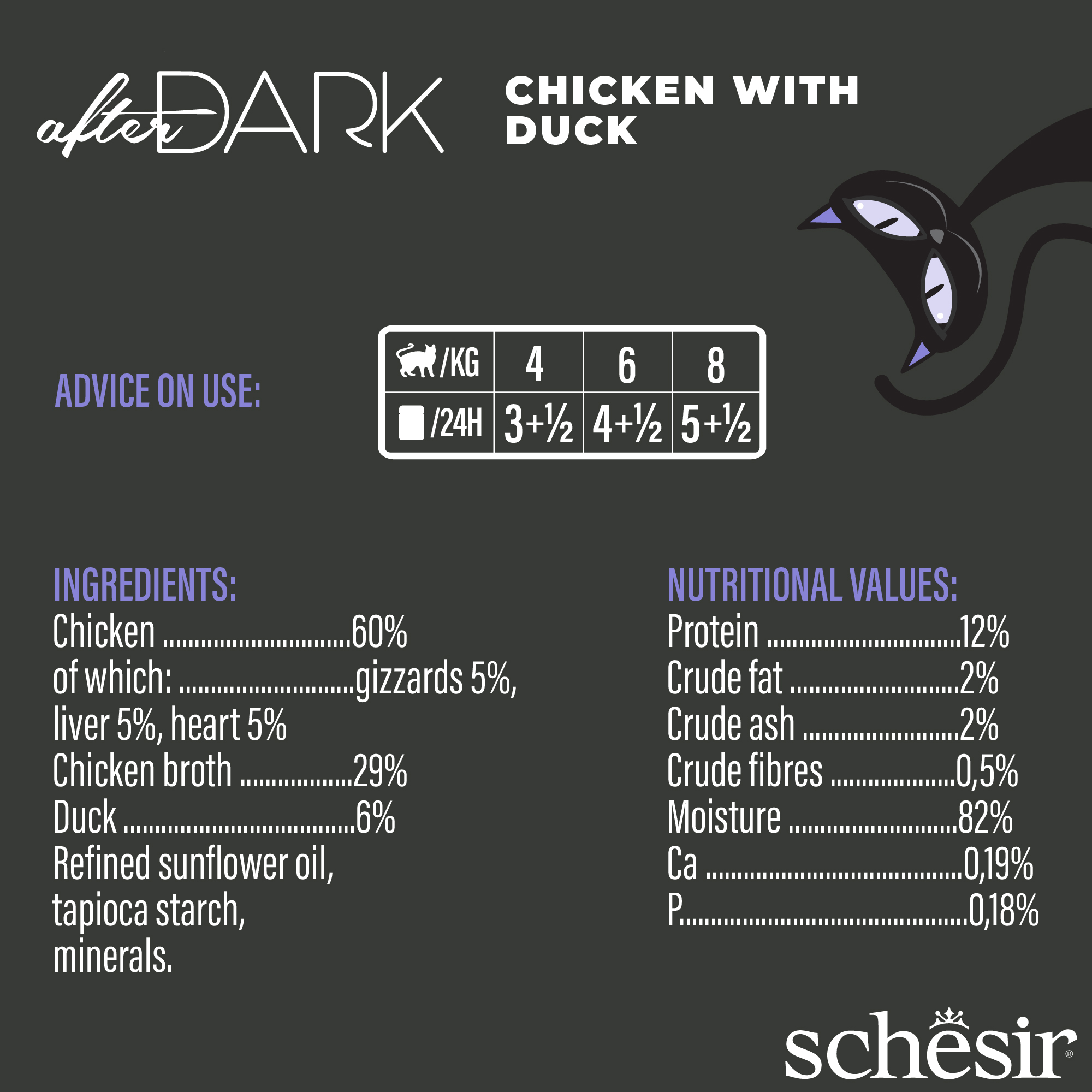 Schesir Cat After Dark Wholefood Canned 80g Chicken with Duck Wet Cat Food image 2