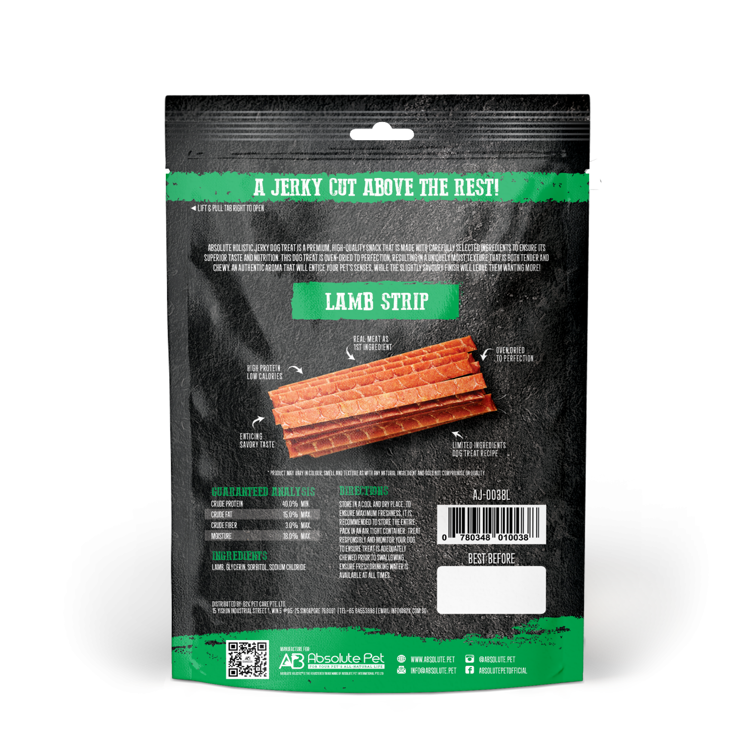 Absolute Holistic Dog 100g Jerky Lamb Strip Dog Treat (EXP: 15 Dec 2026) image 2