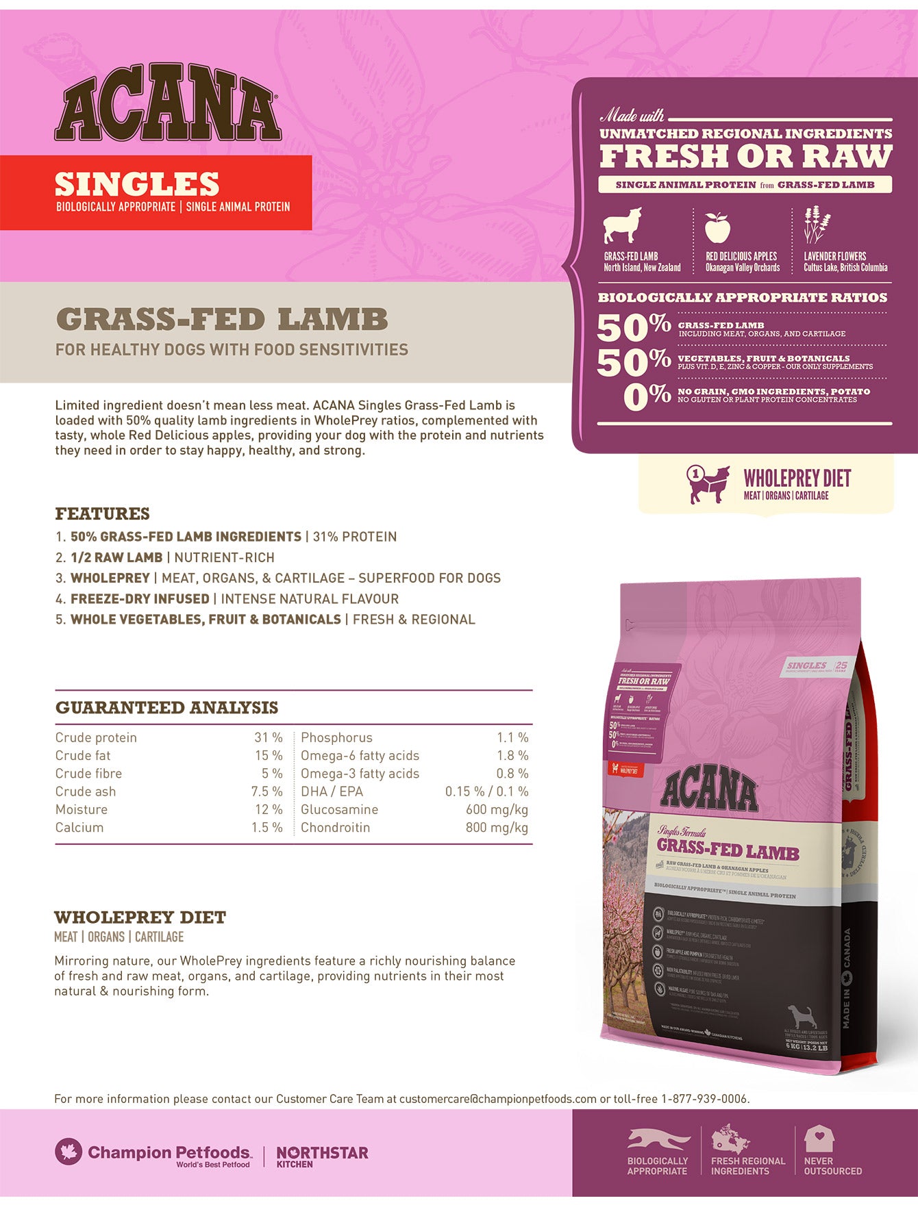 Acana Dog Singles 2kg Grass-Fed Lamb Dry dog Food (EXP: 09 Jan 2027) image 5