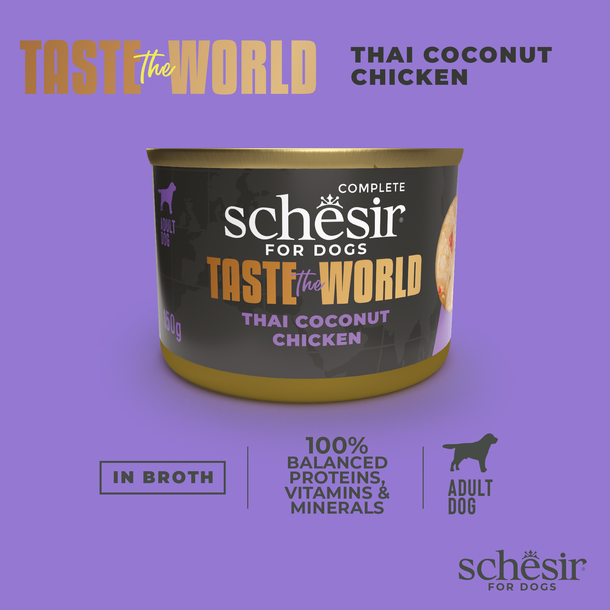 Schesir Dog Taste the World Canned 150g Chicken Thai Coconut in Broth Wet Dog Food image 4